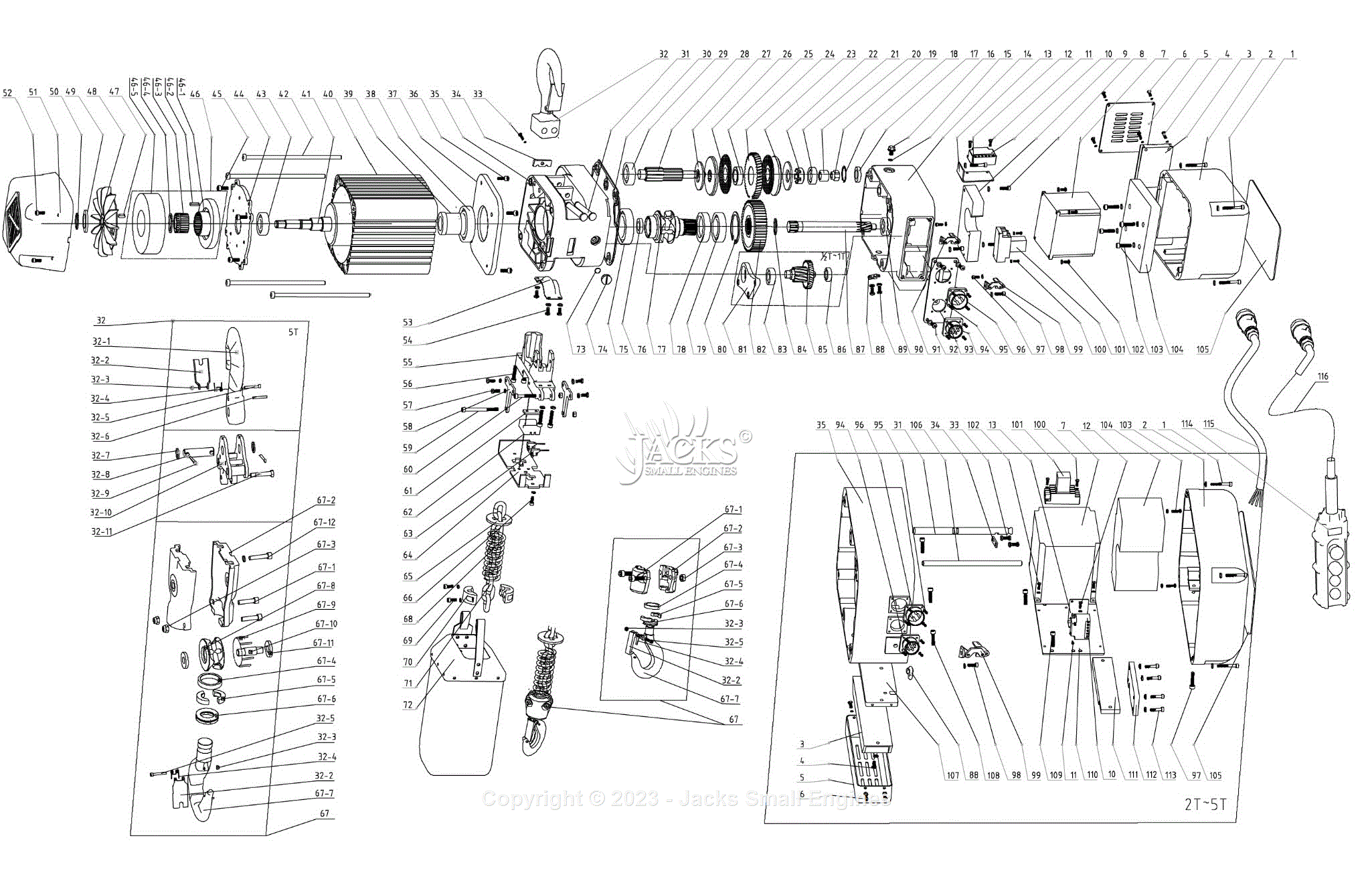 Jet Tools VOLT Series Electric Chain Hoists 182510 Parts Diagram For