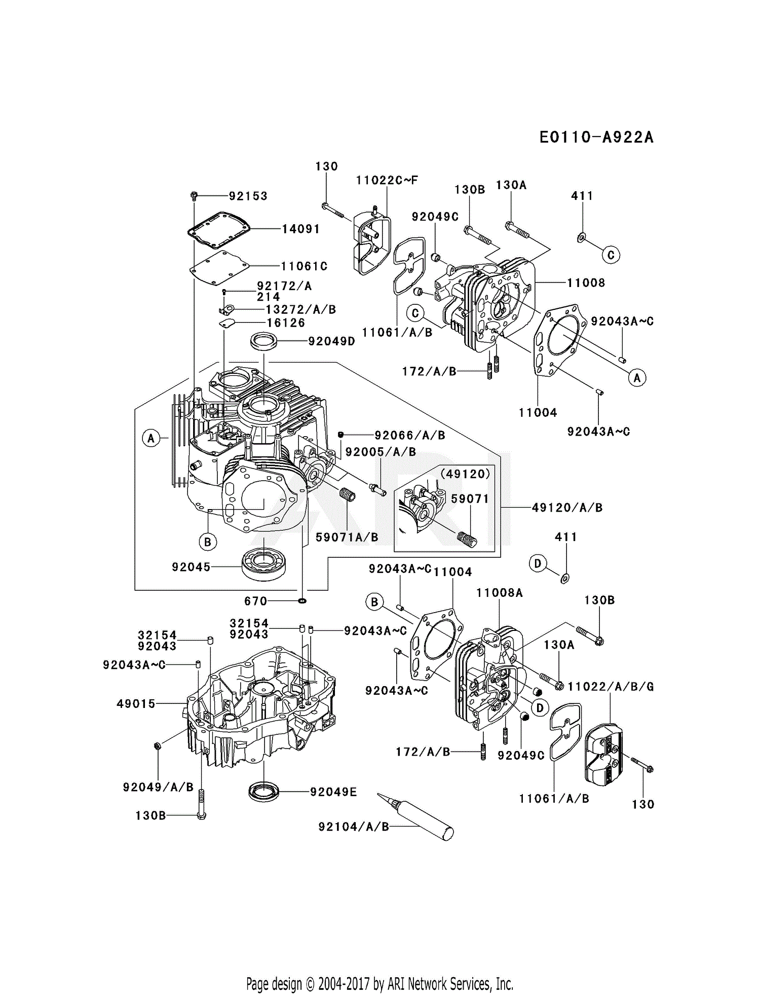 Kawasaki FX850V BS14 4 Stroke Engine FX850V Parts Diagram For CYLINDER