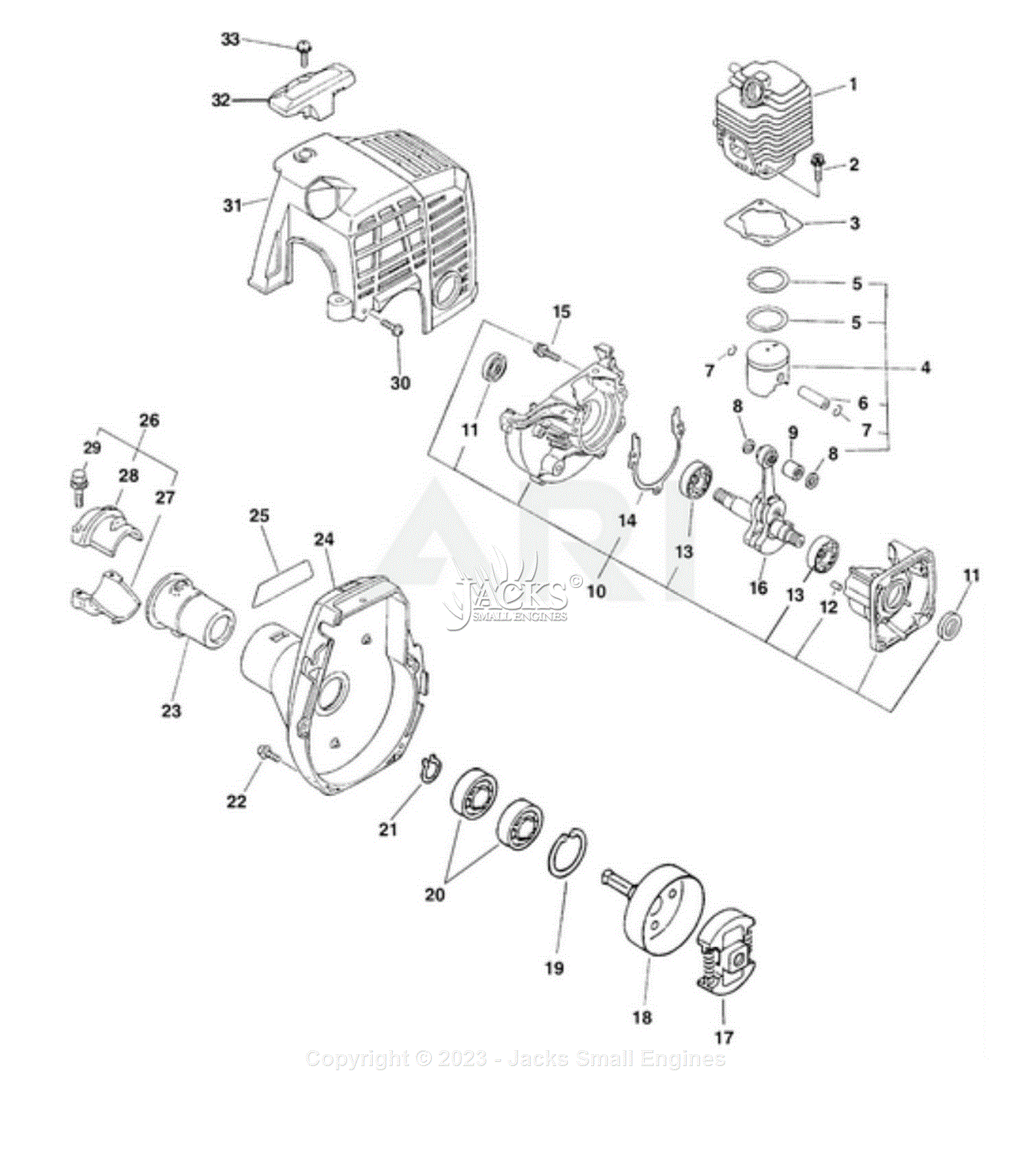 Echo HCA-2400 Type 1E Parts Diagram for Engine, Crankcase, Cylinder ...