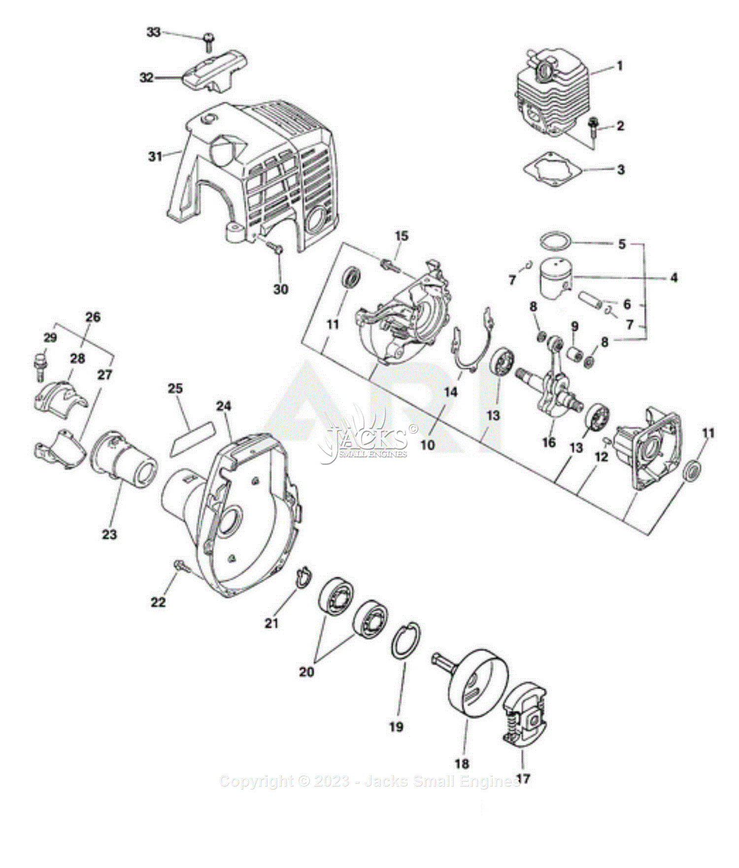 Echo HCA-2400 Parts Diagram for Engine, Crankcase, Cylinder Cover, Clutch