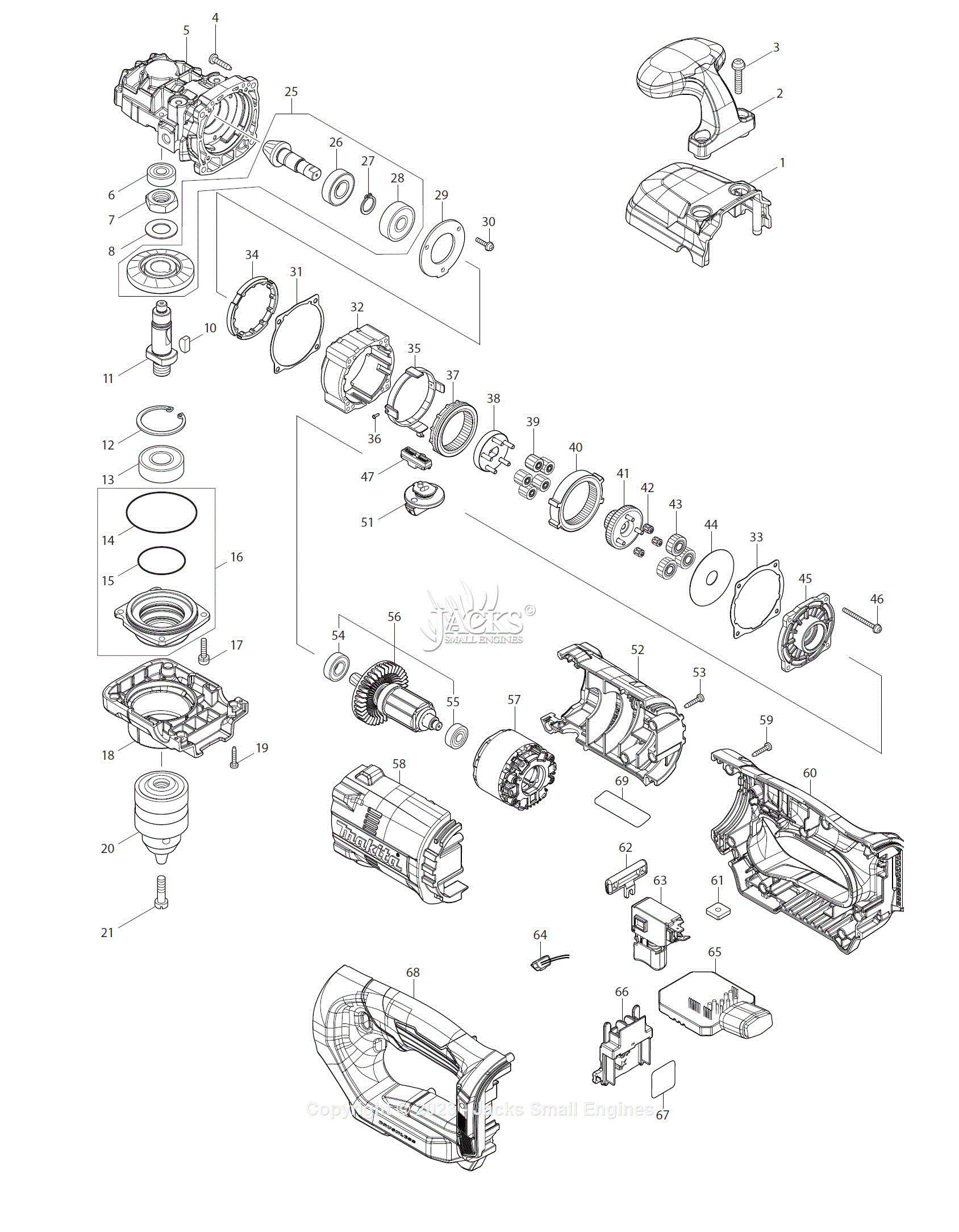 Makita XAD05Z Parts Diagram for Parts List