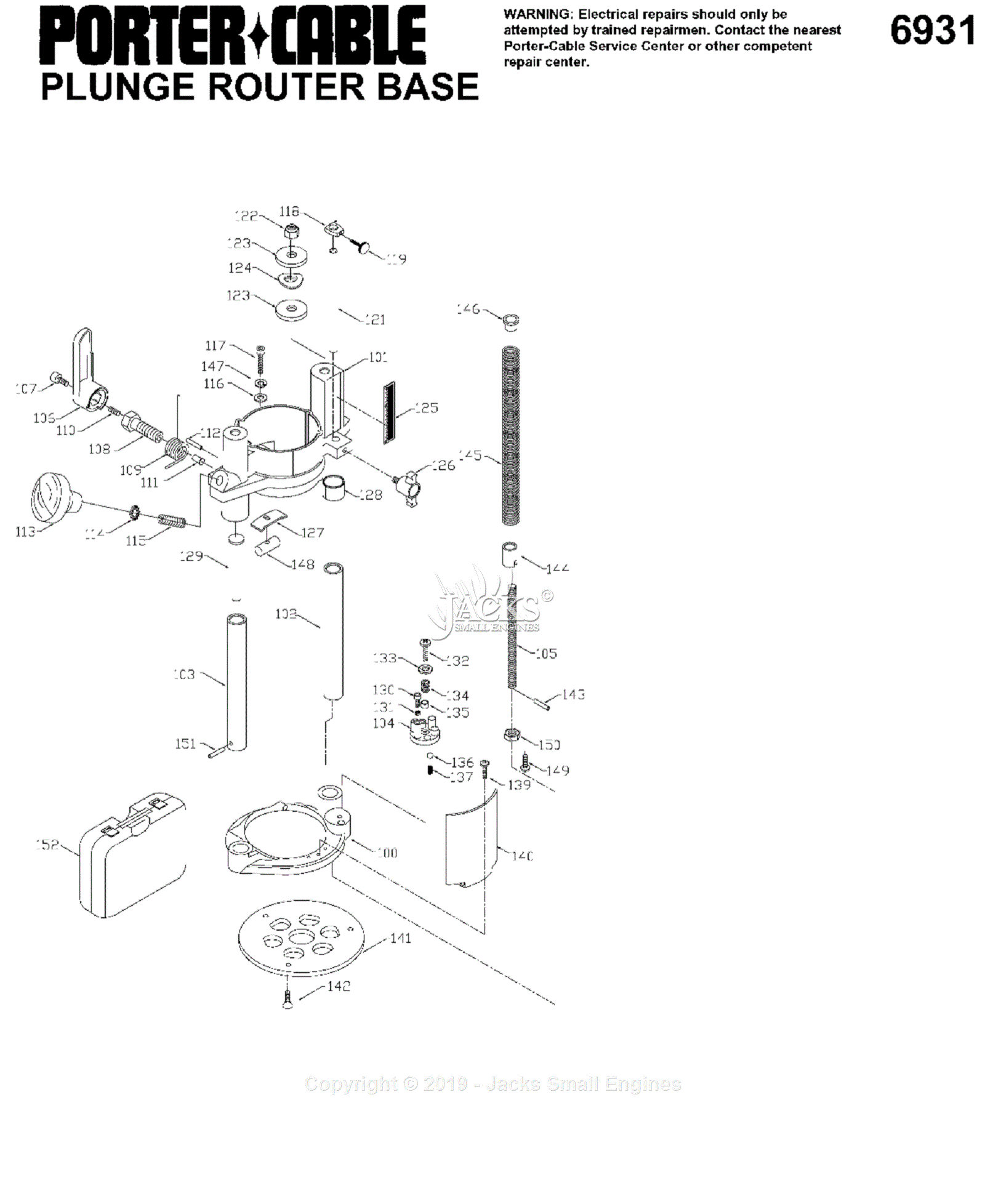 Porter Cable 6931 Type 1 Parts Diagram for Assembly