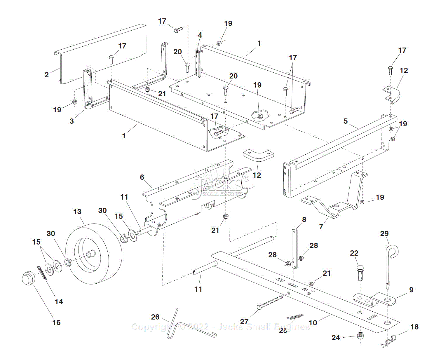 Agri-fab 45-02402 Utility 17 Dump Cart Parts Diagram For Parts List