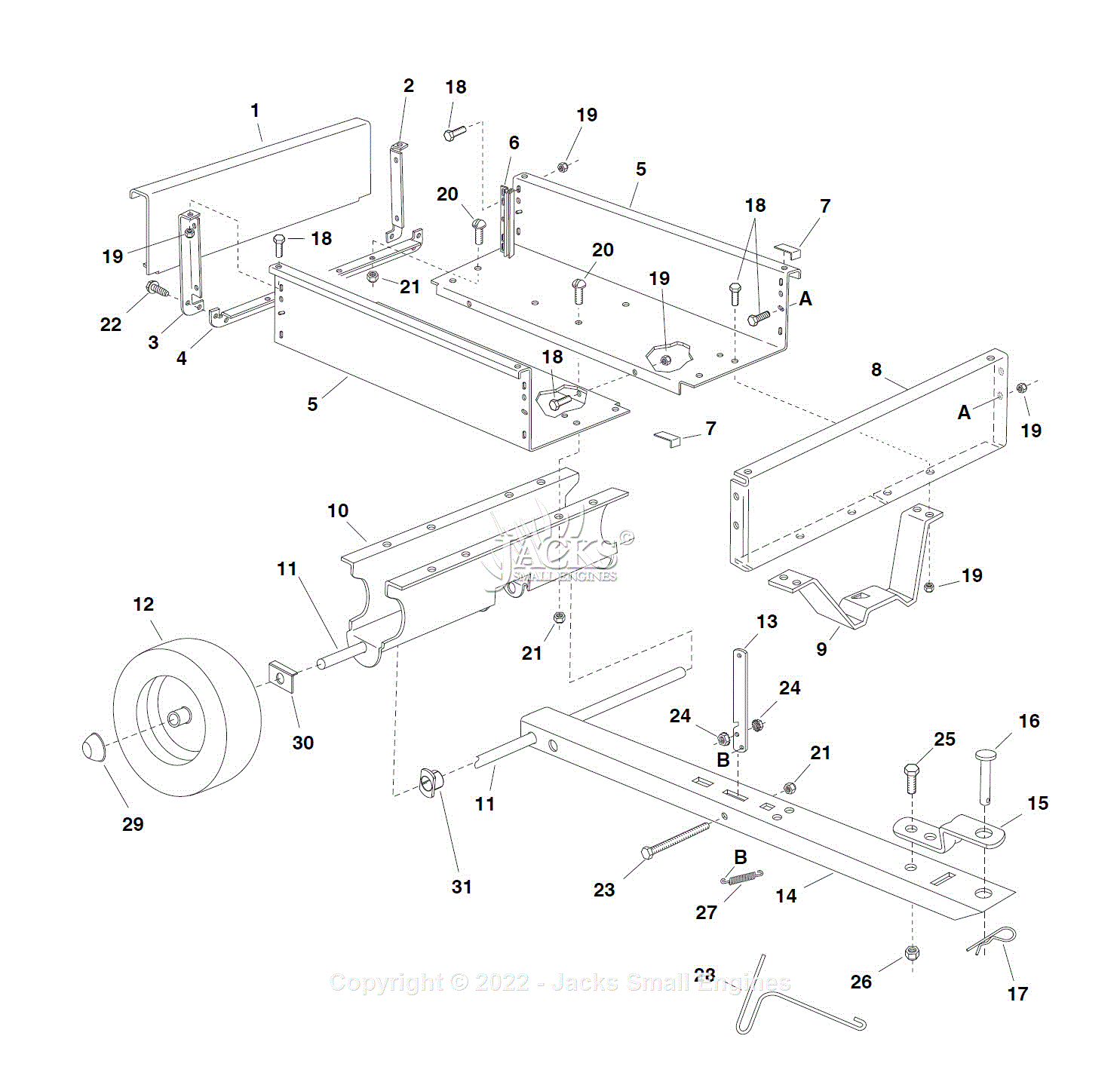 Agri-Fab 45-03031 350 lb. Steel Cart Parts Diagram for Parts List