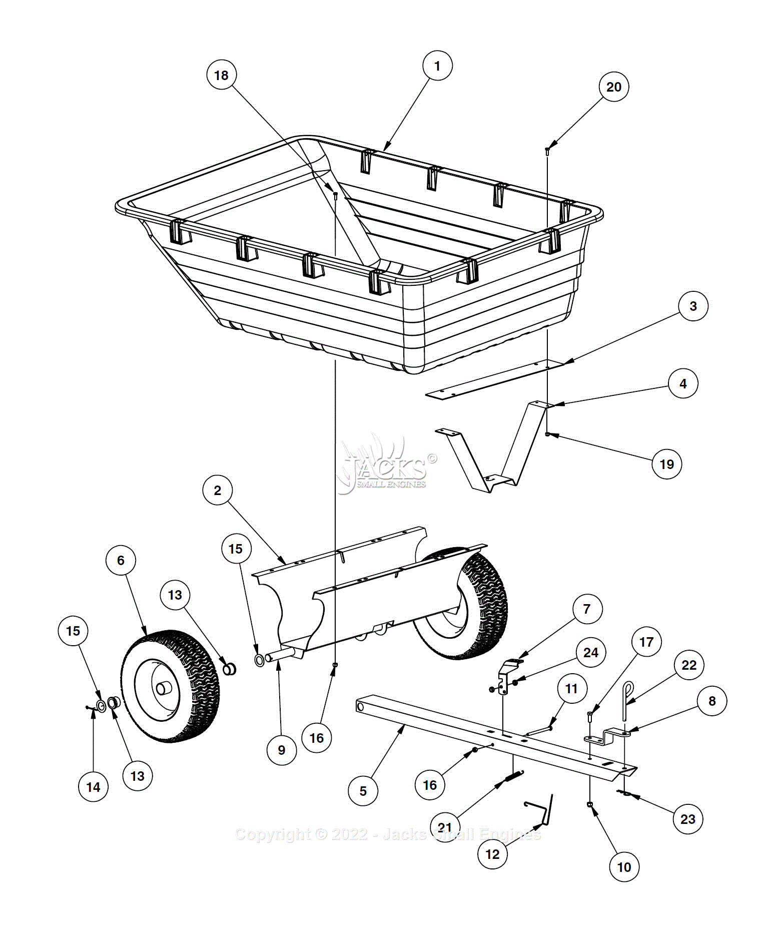 Agri-Fab 45-05191 17 Cu. Ft. Utility Cart Parts Diagram for Parts List