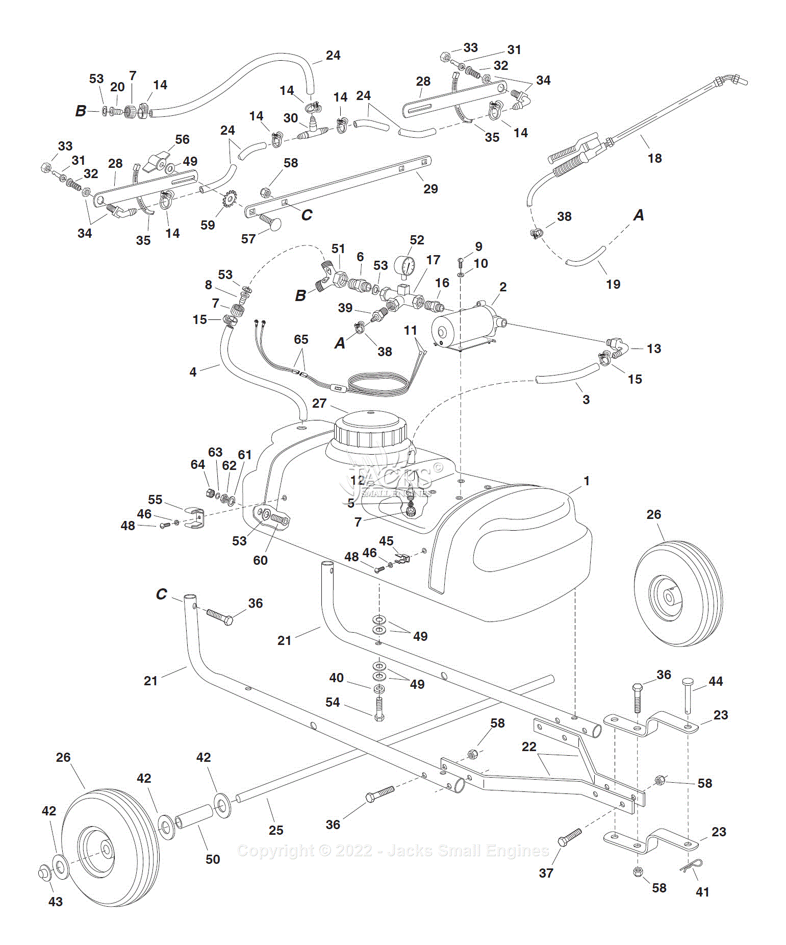 Agri-Fab 45-02922 15-Gallon Tow Sprayer Parts Diagram for Parts List