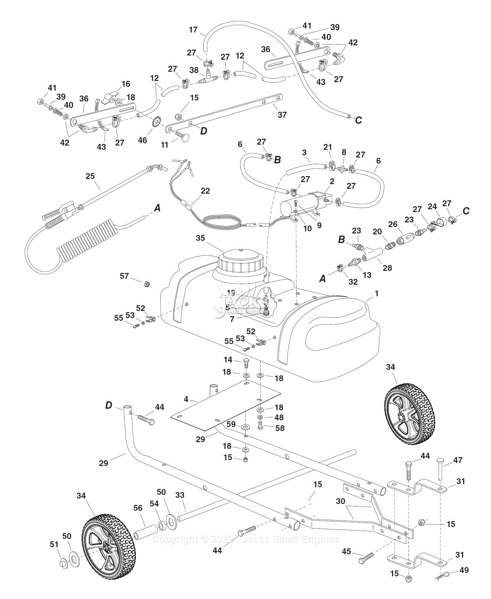 Agri-Fab 45-02926 15 Gallon Tow Sprayer Parts Diagram For Parts List