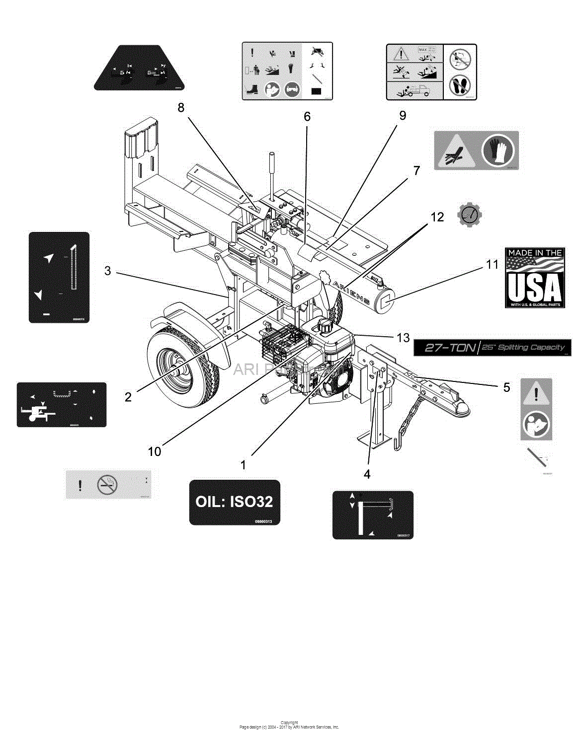 Ariens 917300 012000 27 Ton Log Splitter Ce Parts Diagram For Decals