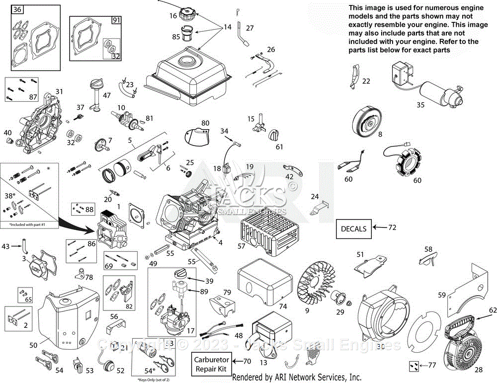 Ariens 08201335 - AX 208cc 240V Gen II Parts Diagram for Parts List