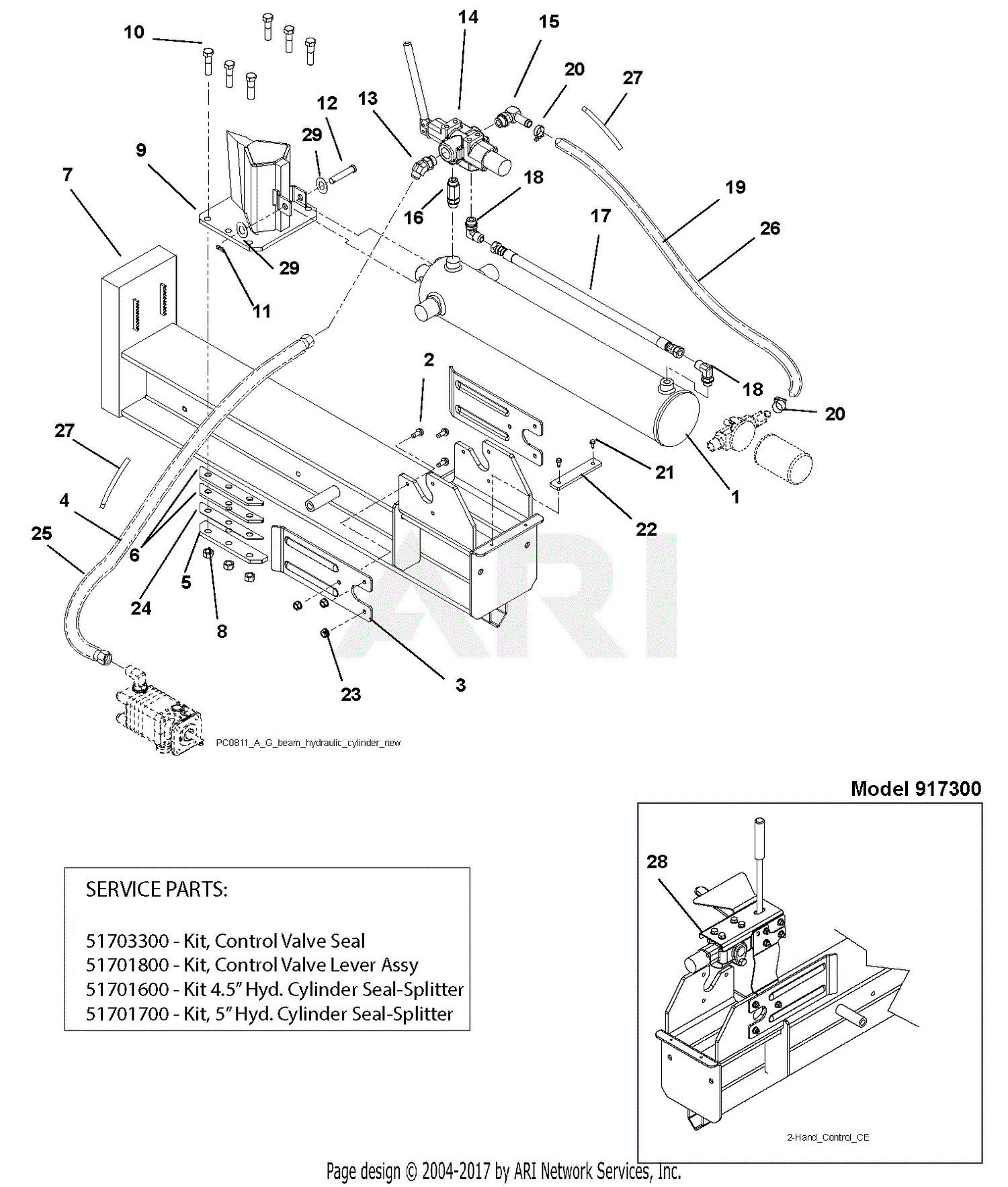 Ariens 917001 (007000 010999) 27Ton Log Splitter Parts Diagram for
