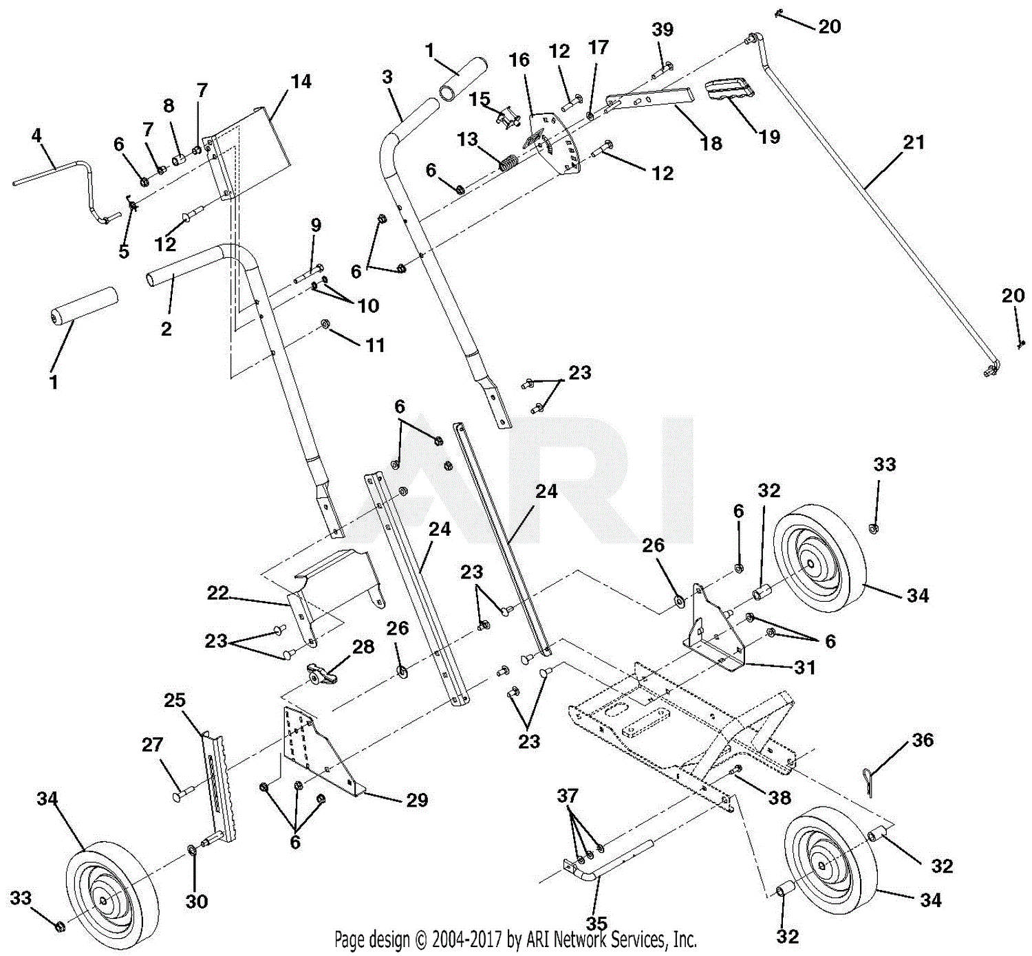 Ariens 986101 (000101 - 006999) Lawn Edger Parts Diagram for Handlebars ...