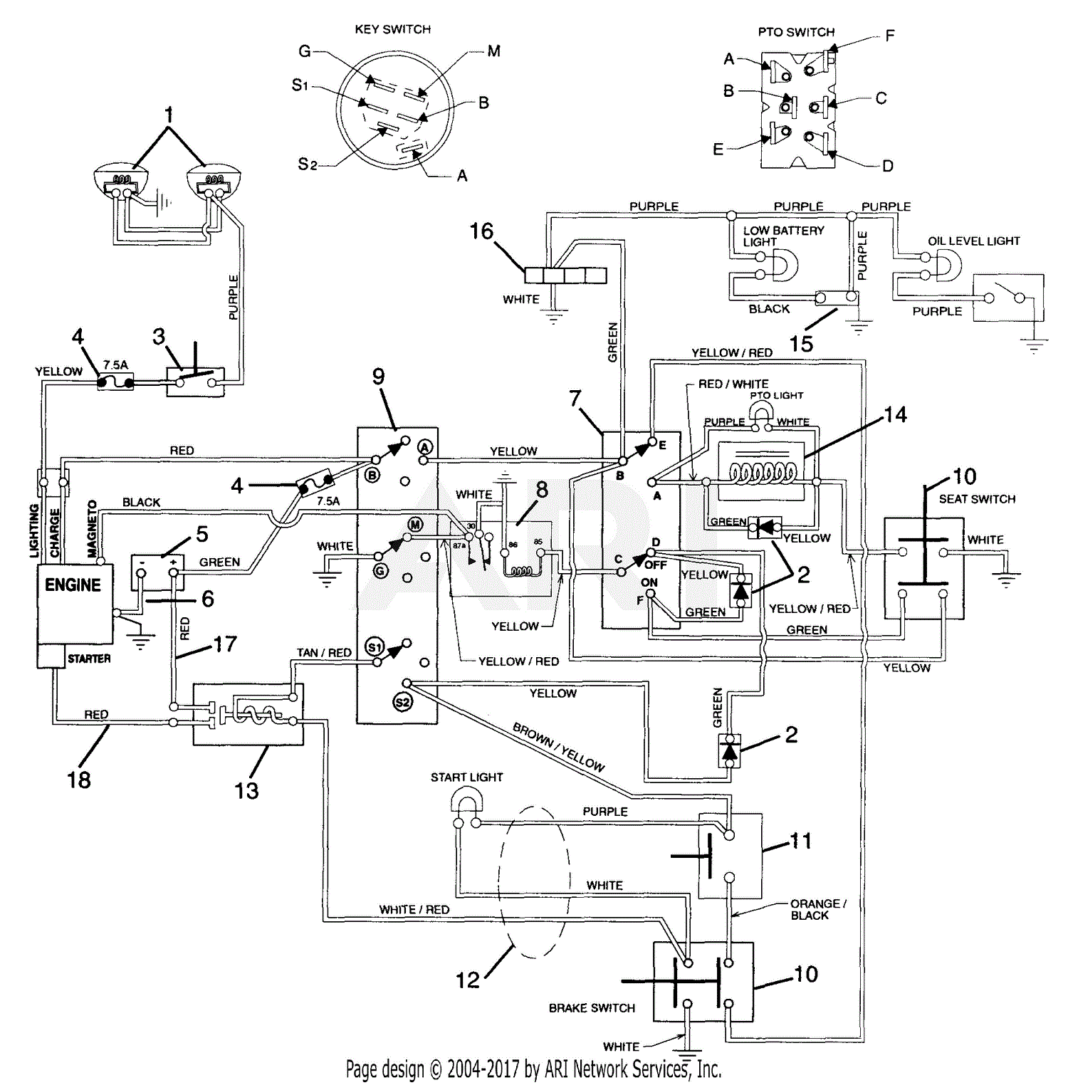 Ariens 936009 (000101 - 001299) YT13G, 13hp B&S, Gear, 40 ... double pole relay diagram 