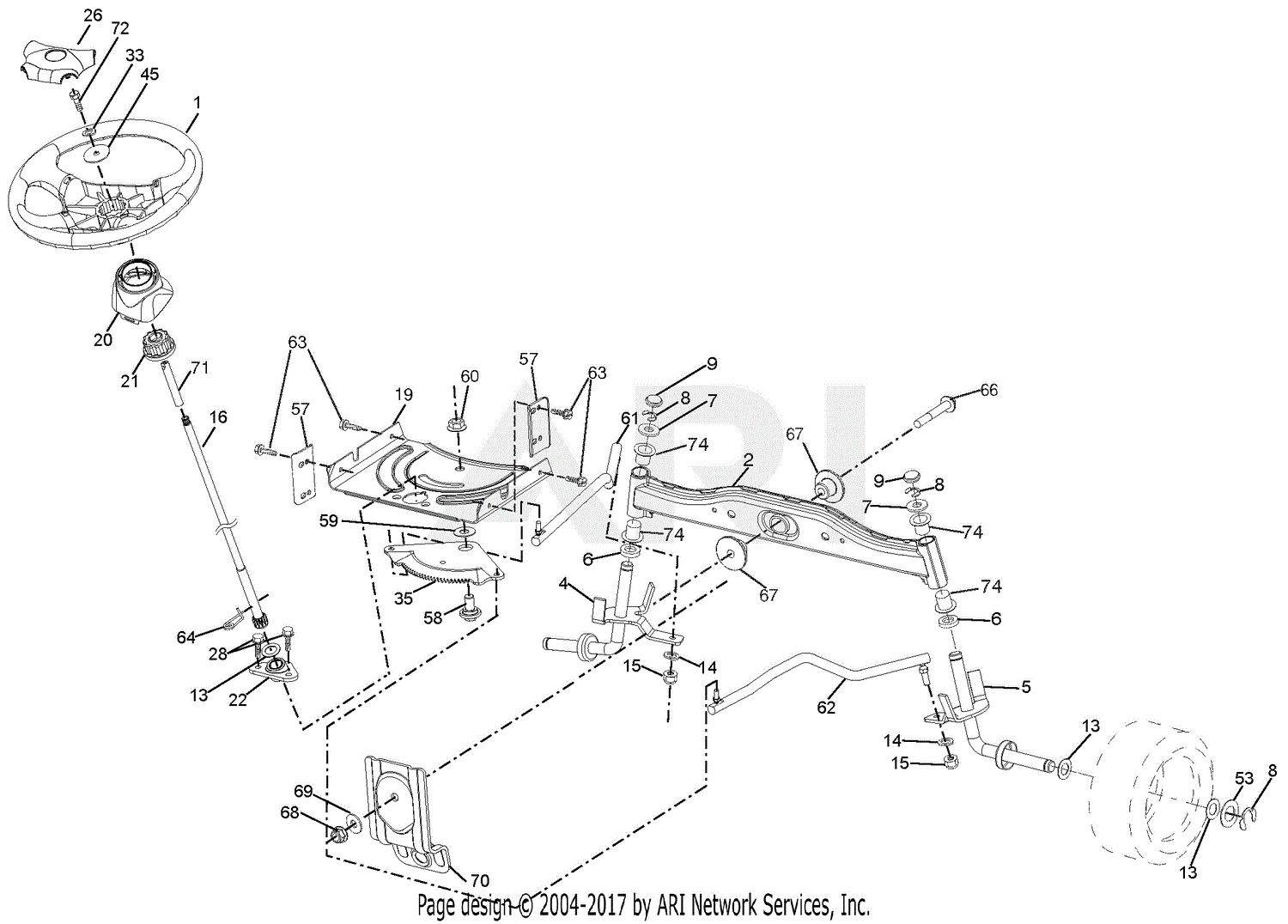 Ariens 936037 (960460001-00) 42" Gear Tractor Parts Diagram for Steering
