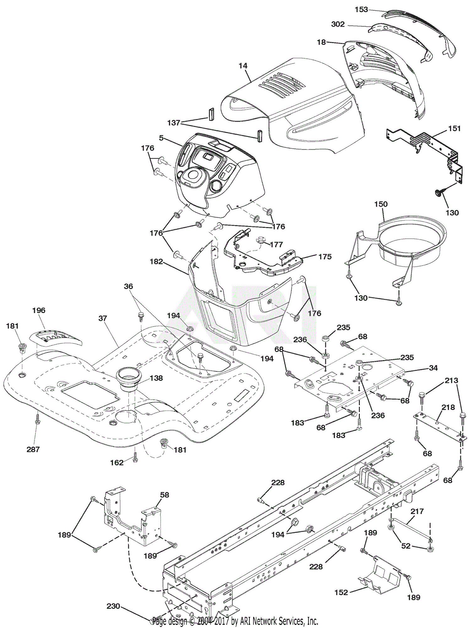 Ariens 936038 (960460002-00) 42" Hydro Tractor Parts Diagram for Chassis