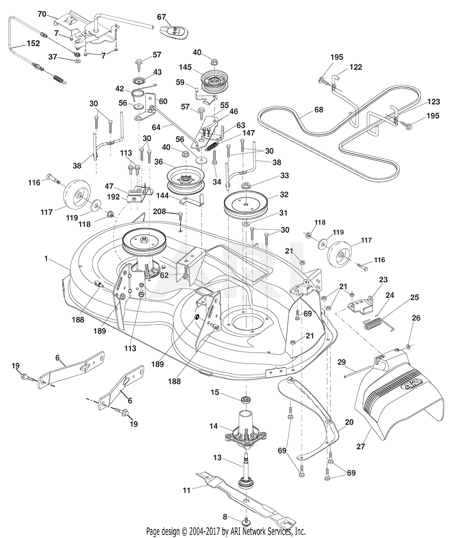 Ariens 936048 (960460010-00) 42" Hydro Tractor Parts Diagram for Mower Deck