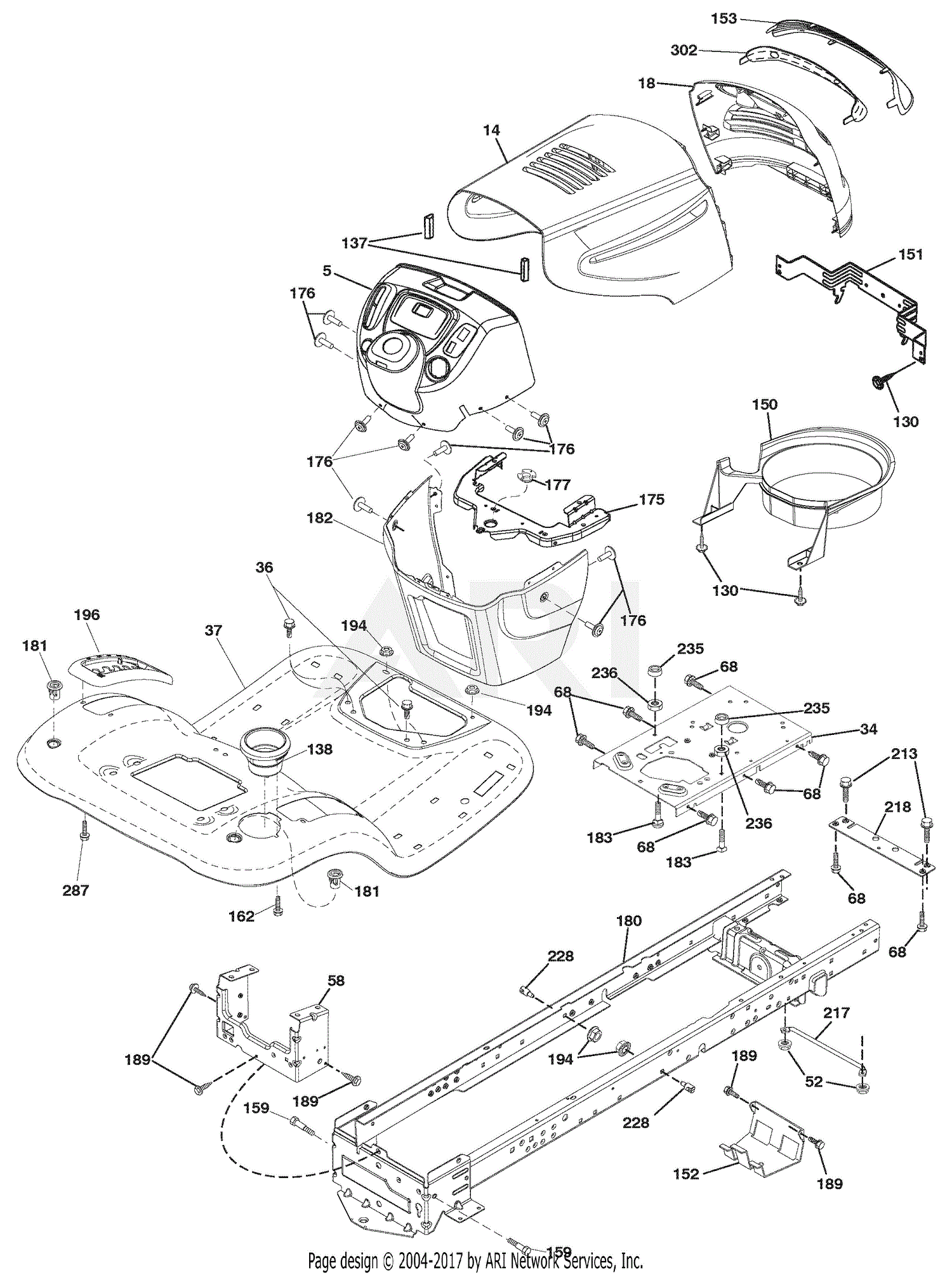 Ariens 936048 (960460010-01) 42" Hydro Tractor Parts Diagram for Chassis