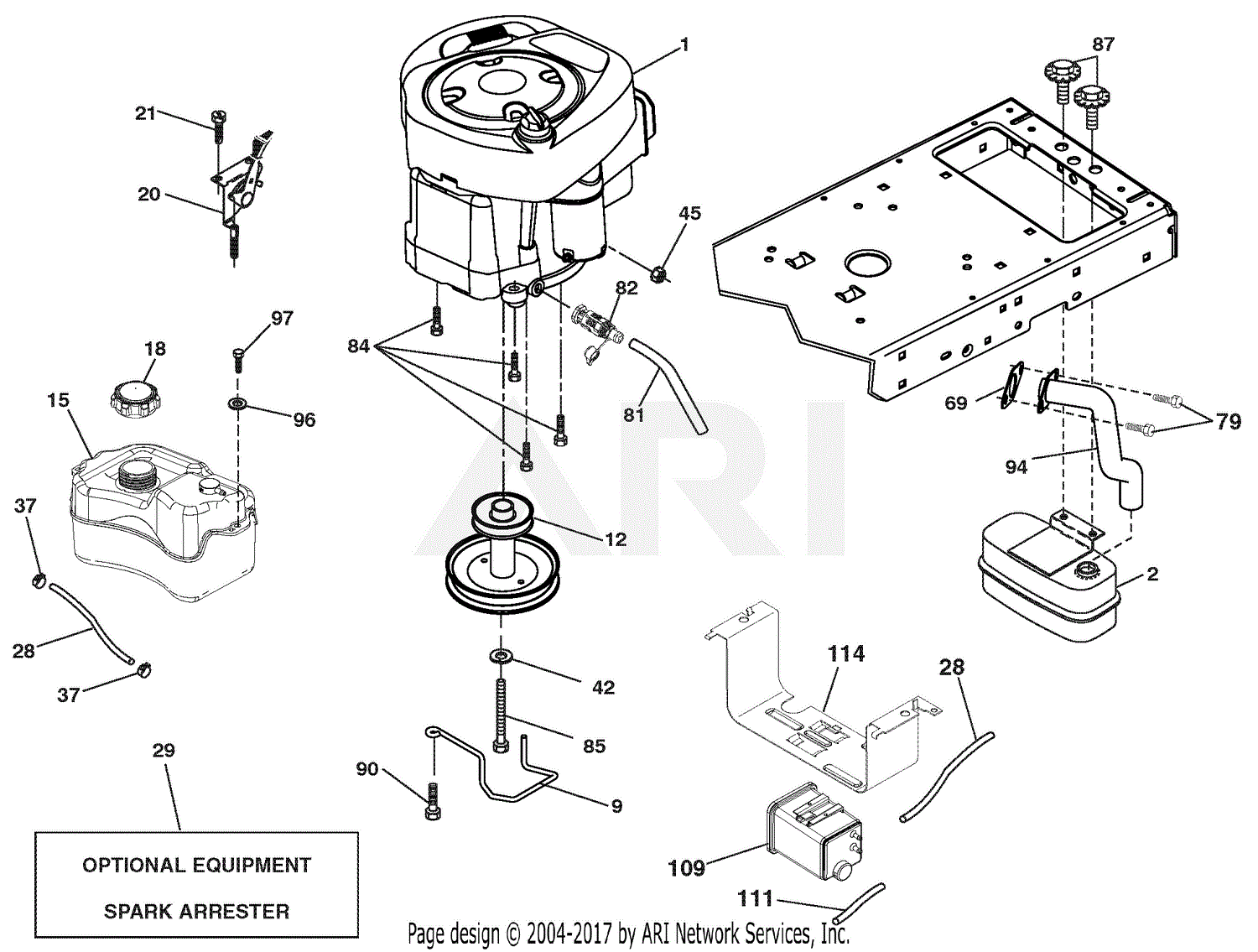 Ariens 936074 (960460055-01) 42" Automatic Tractor Parts Diagram for Engine