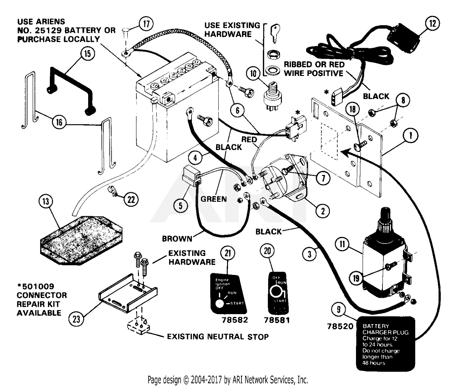 Ariens 727001 Elect Start Kit 12 Volt Parts Diagram for Battery Start