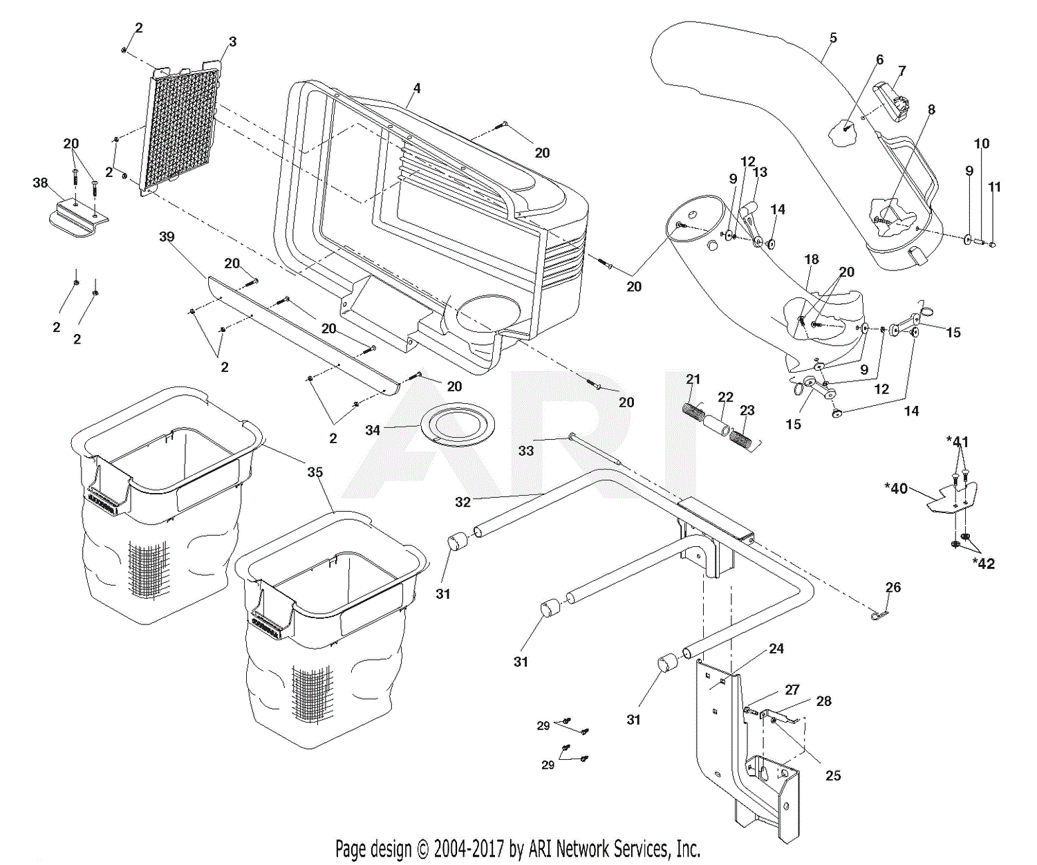 Ariens 736019 (000000 - 999999) 42" Mower Grass Catcher Parts Diagram