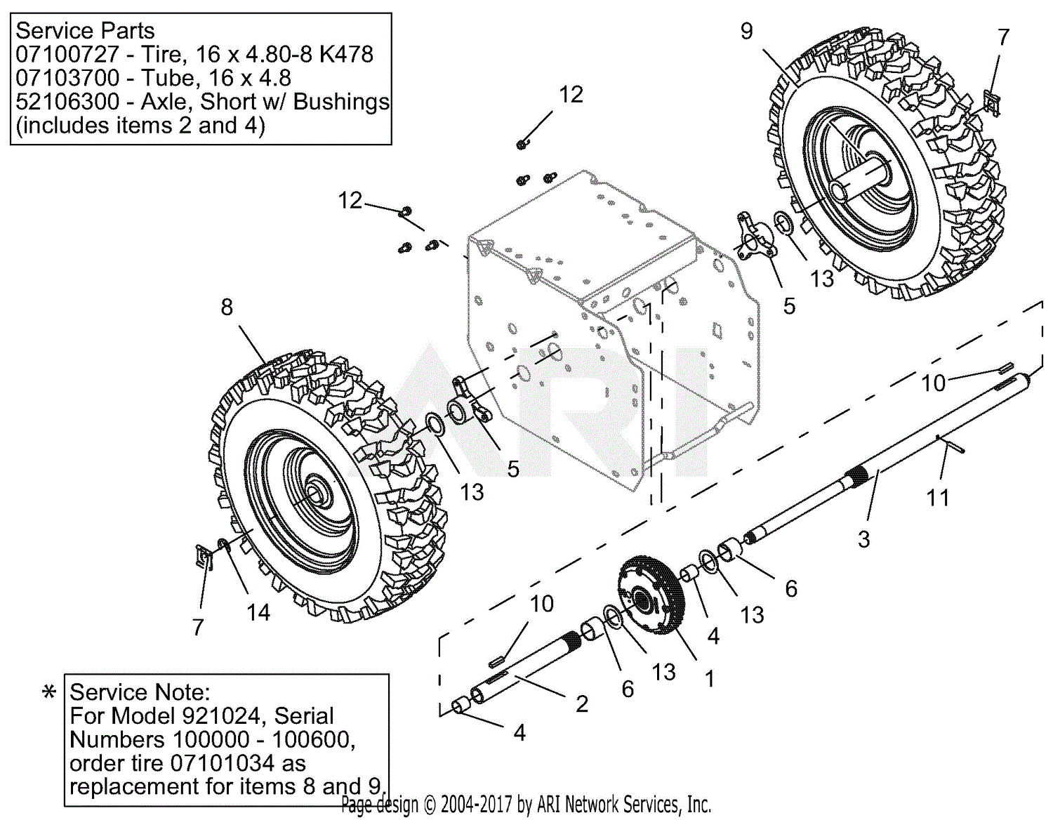 Ariens 921024 (100000 - 149999) Deluxe 24 Parts Diagram for Wheels And ...