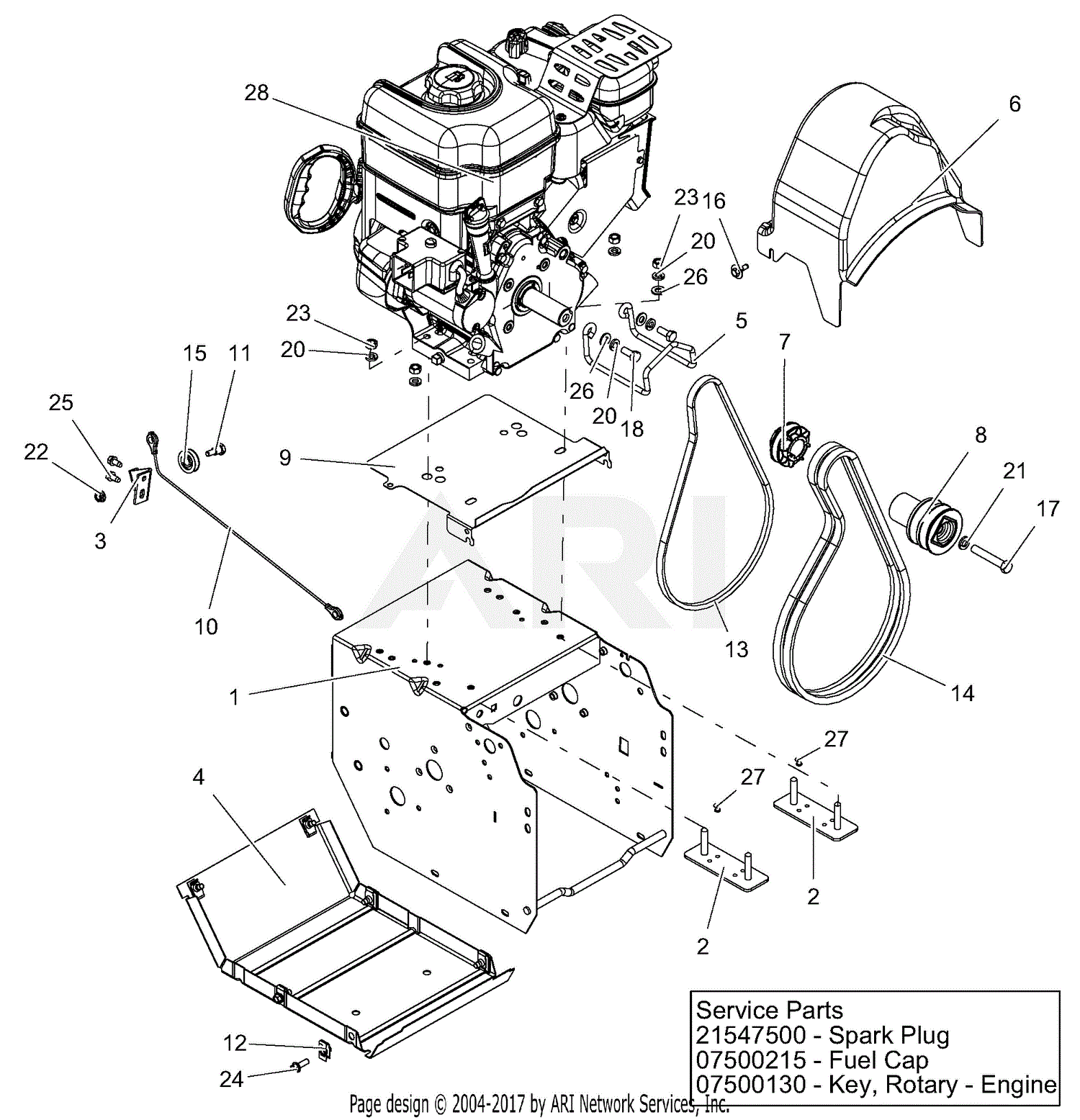 Ariens 921035 (000101 - ) Deluxe 28" Parts Diagram for Engine, Frame