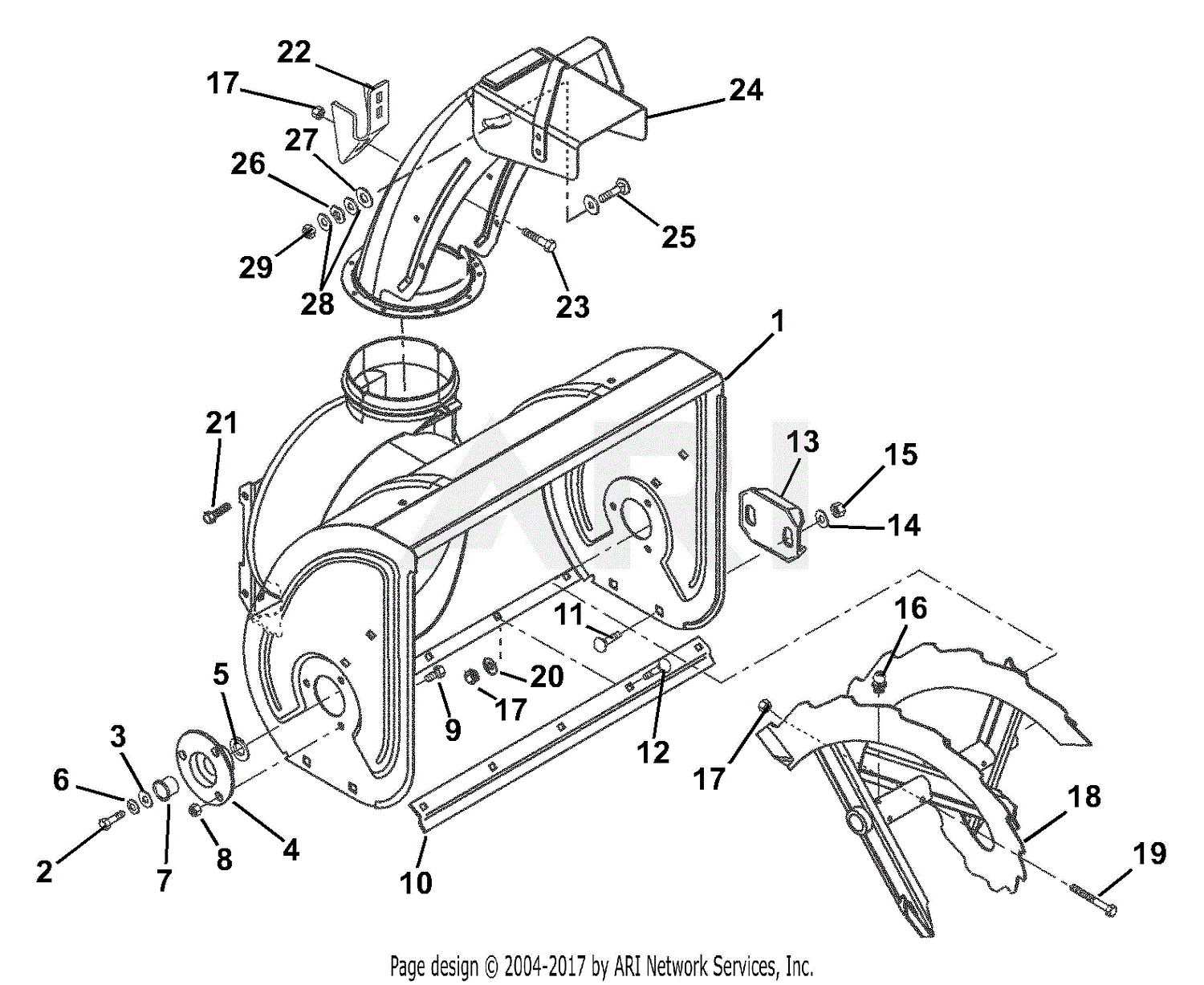 Ariens 932036 (008000 - ) ST524, 5hp Tec., 24" Blower Parts Diagram for