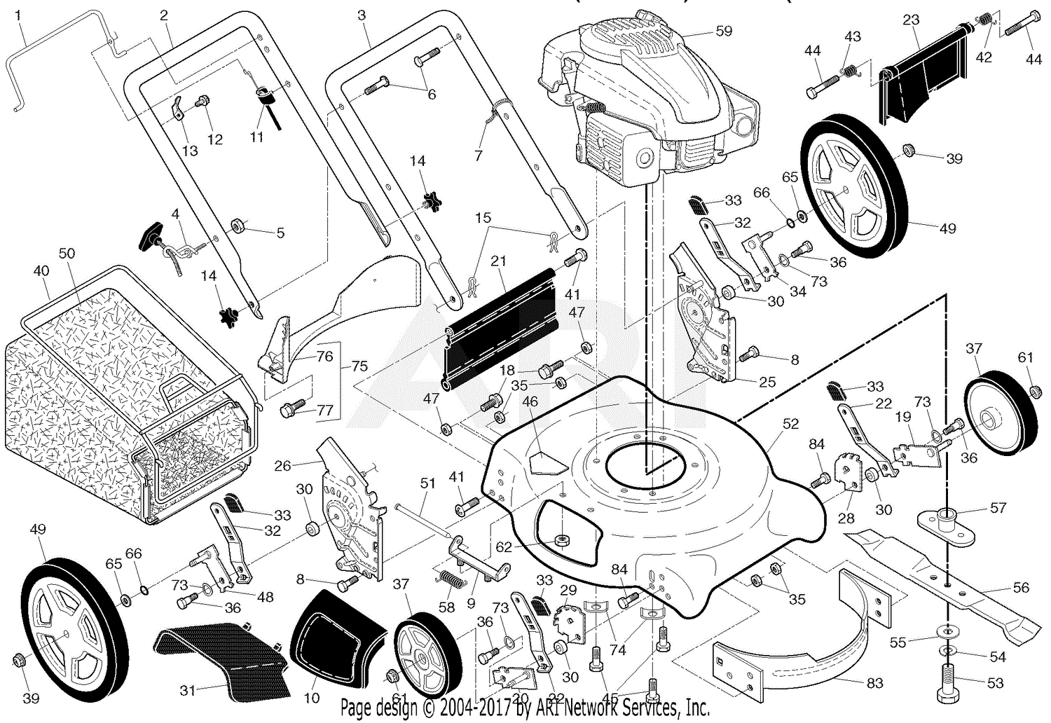 Ariens 961360 (000004 - 999999) Walk Behind Mower Parts Diagram for