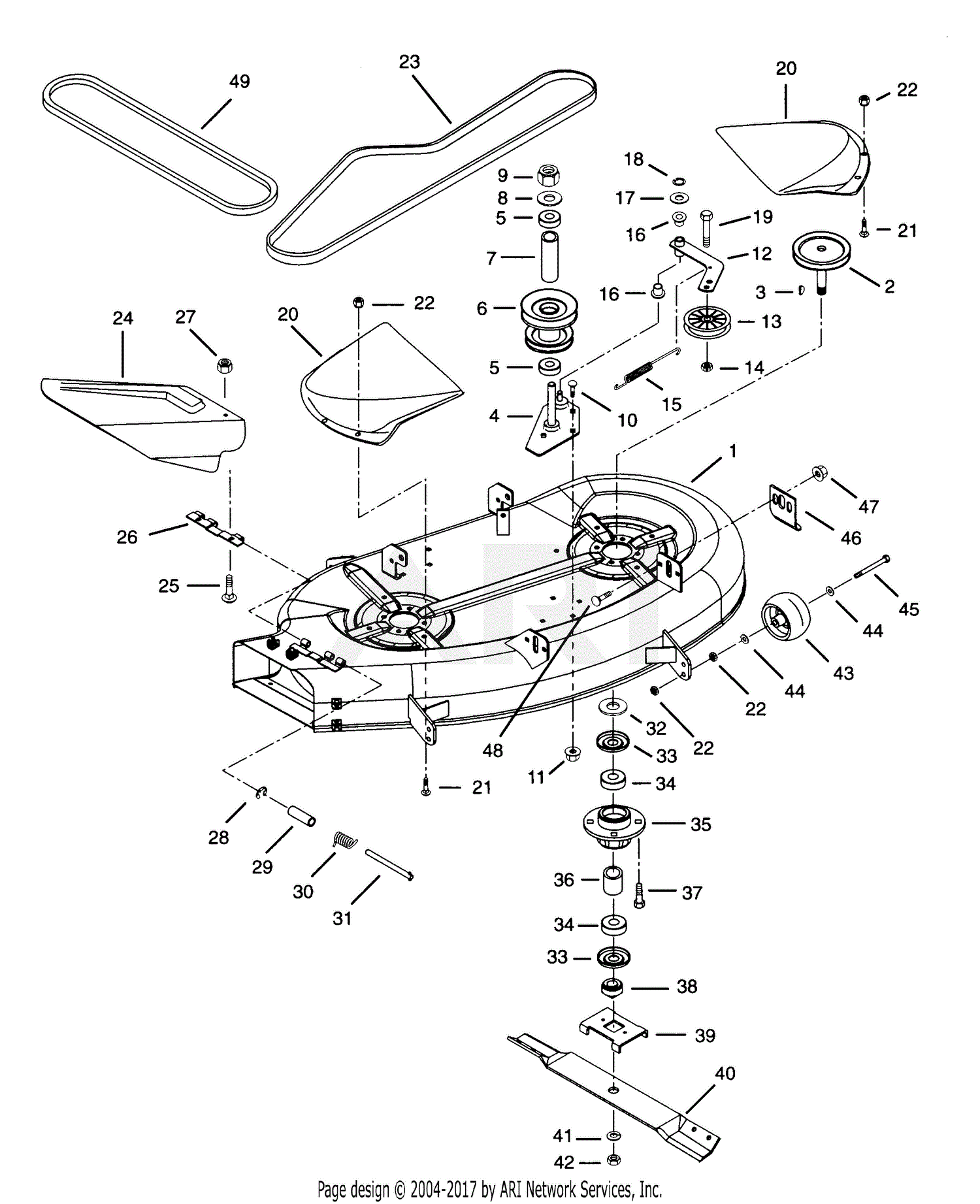 Ariens 915003 (000101 - ) EZR 1540, 14hp Kohler, 40" Deck Parts Diagram