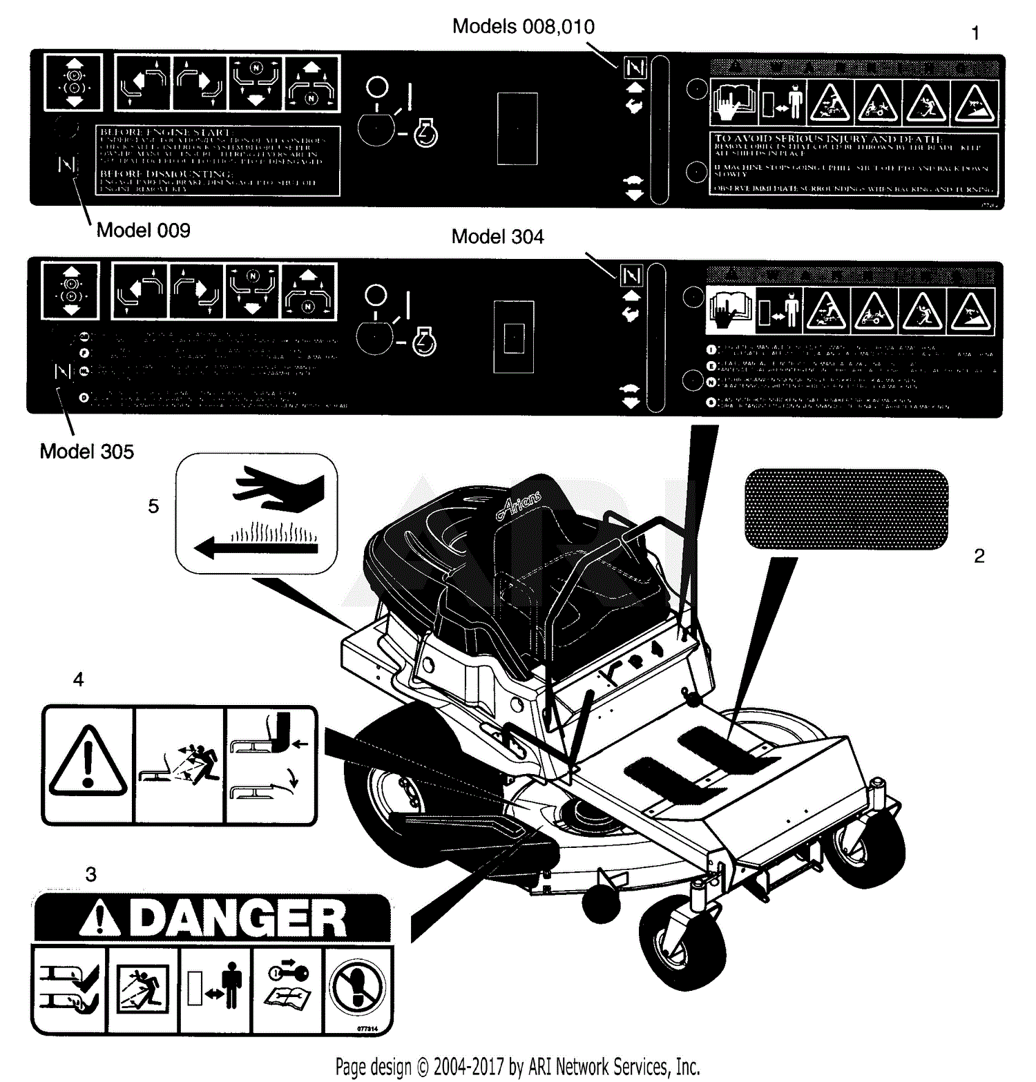 Ariens 915009 (000101 ) EZR 1648, 16hp B&S, 48" Deck Parts Diagram