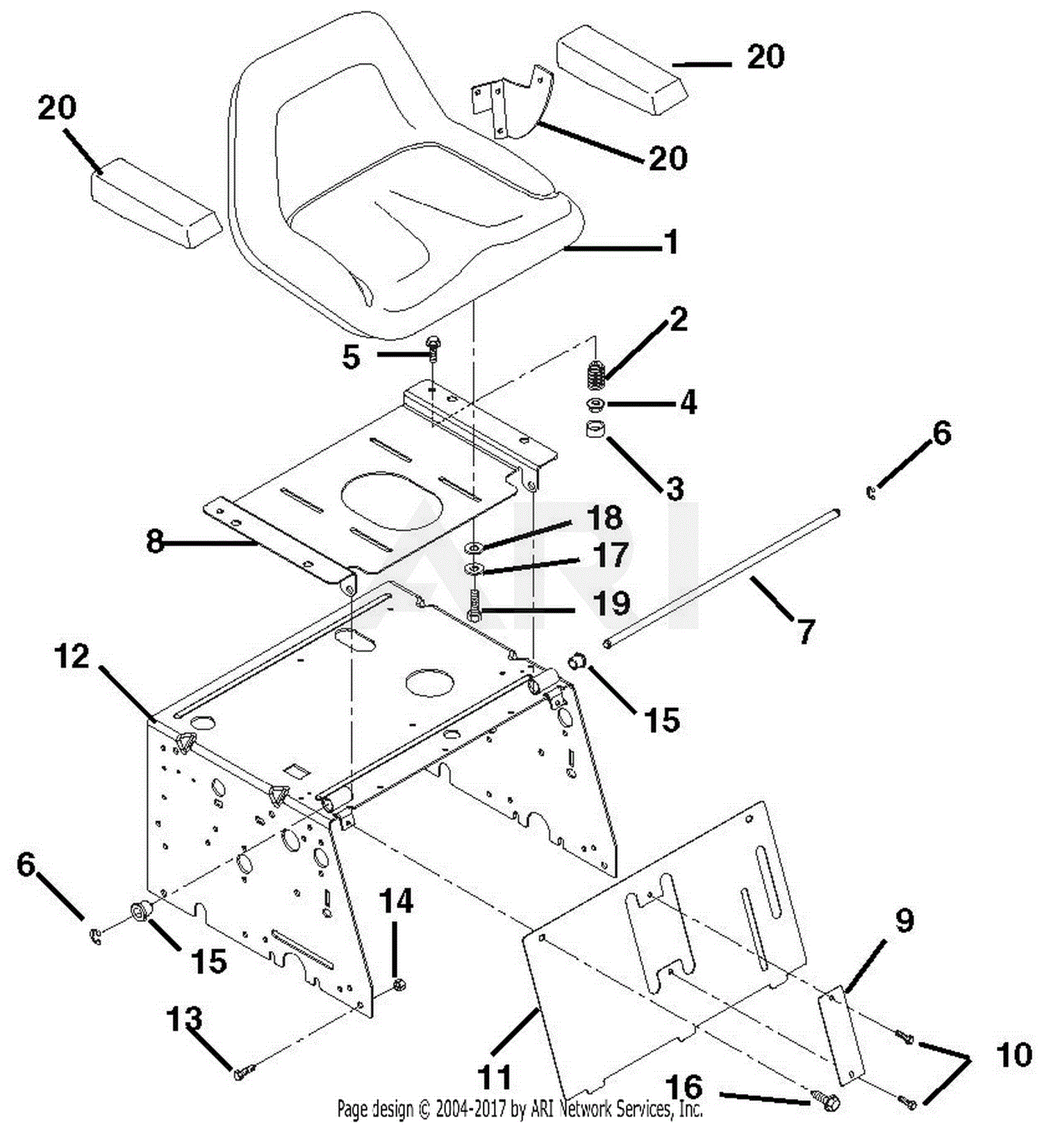 Ariens 915013 (000101 - 005903) EZR 1742 Parts Diagram for Seat And Support