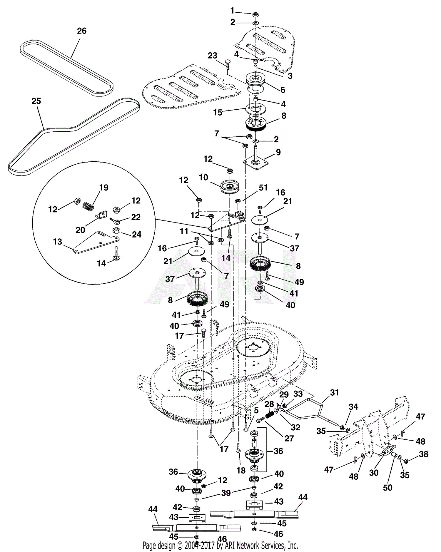 Ariens 915308 (000101 - ) EZR 1742, 17hp B&S, 42" Deck Parts Diagram