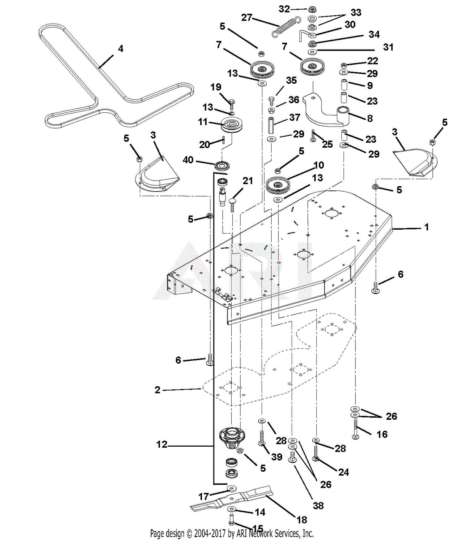 Ariens 915601 (000101 ) 2044 Parts Diagram for Mower Deck, Belt