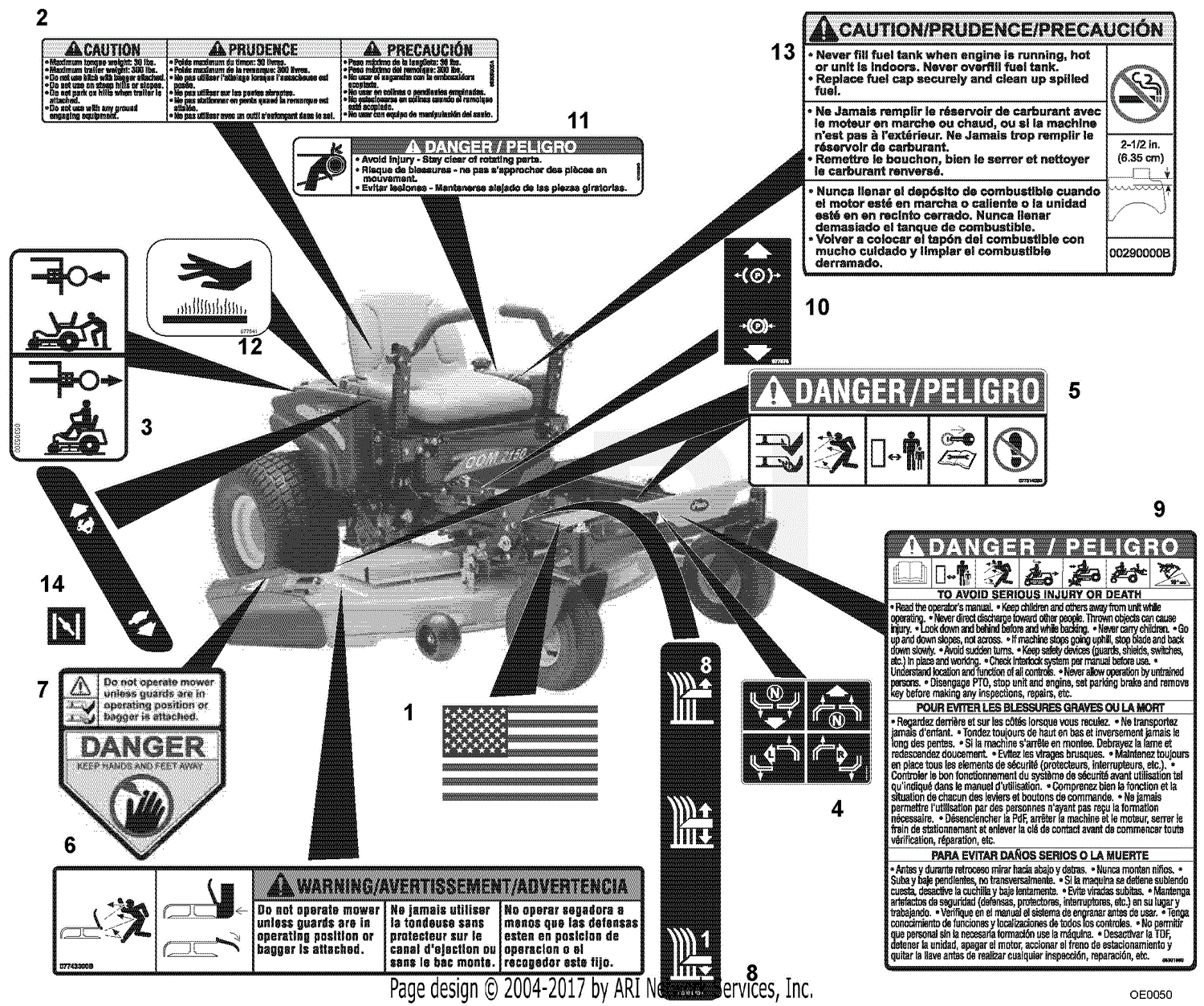 Ariens 915101 (000101 - ) Zoom 1634 Parts Diagram for Decals - Safety