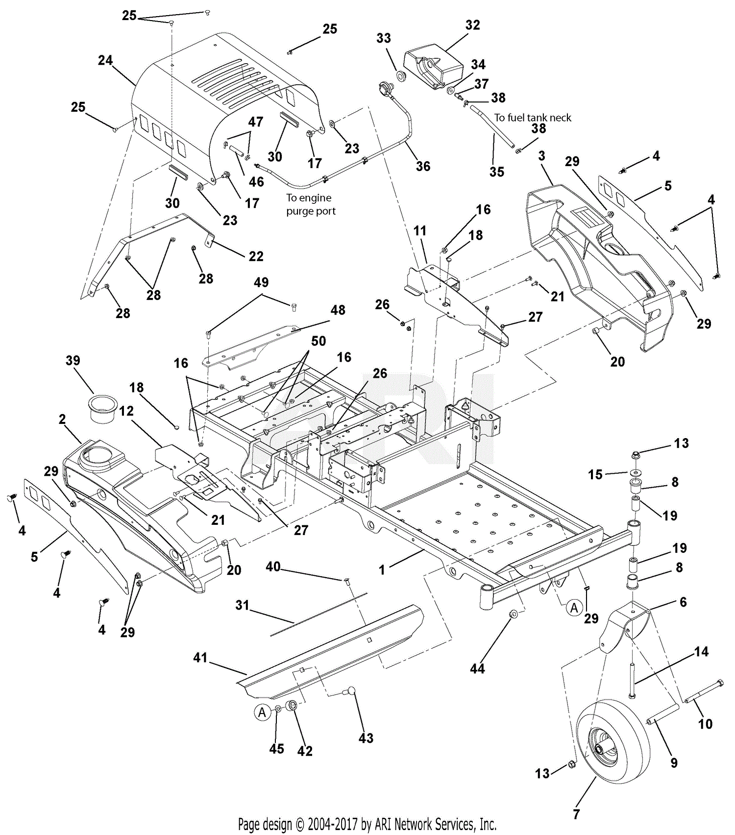 Ariens 915159 (030000 - 034999 ) Zoom 42 Parts Diagram for Frame, Hood ...