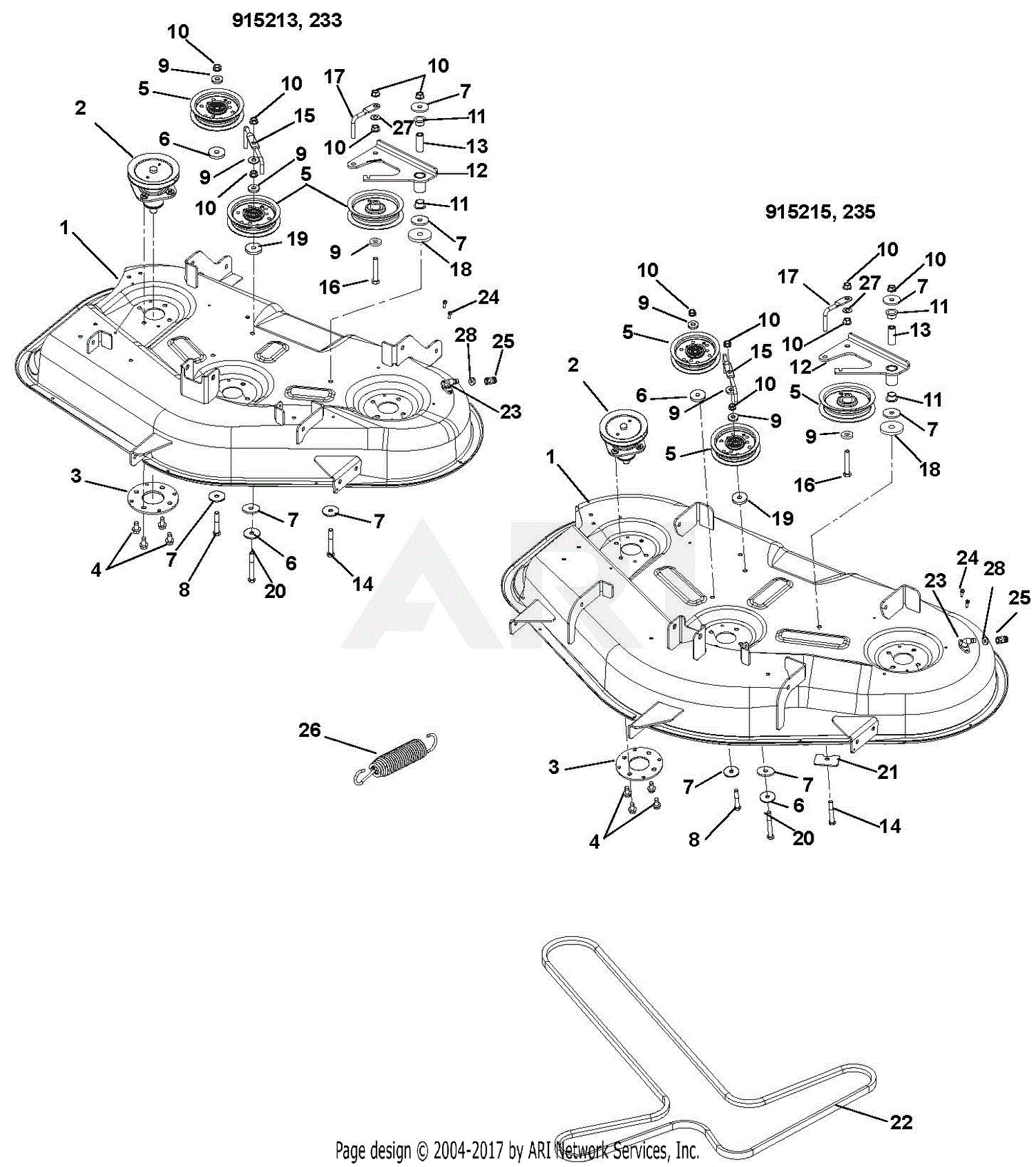 Ariens 915213 000101 Zoom 42 Parts Diagram for Mower Deck Belt And Idlers 42 And 50