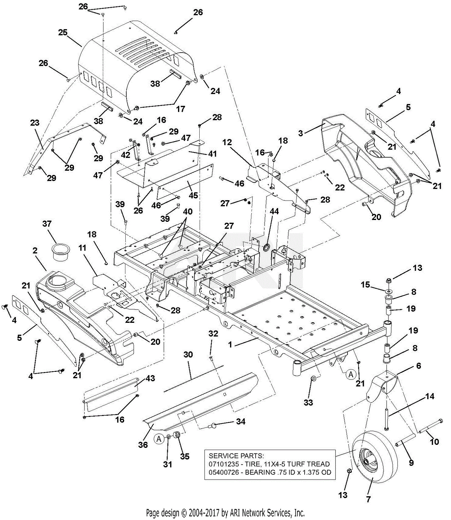 Ariens 915323 (062000 - ) Zoom 42 CE Parts Diagram for Frame, Hood ...