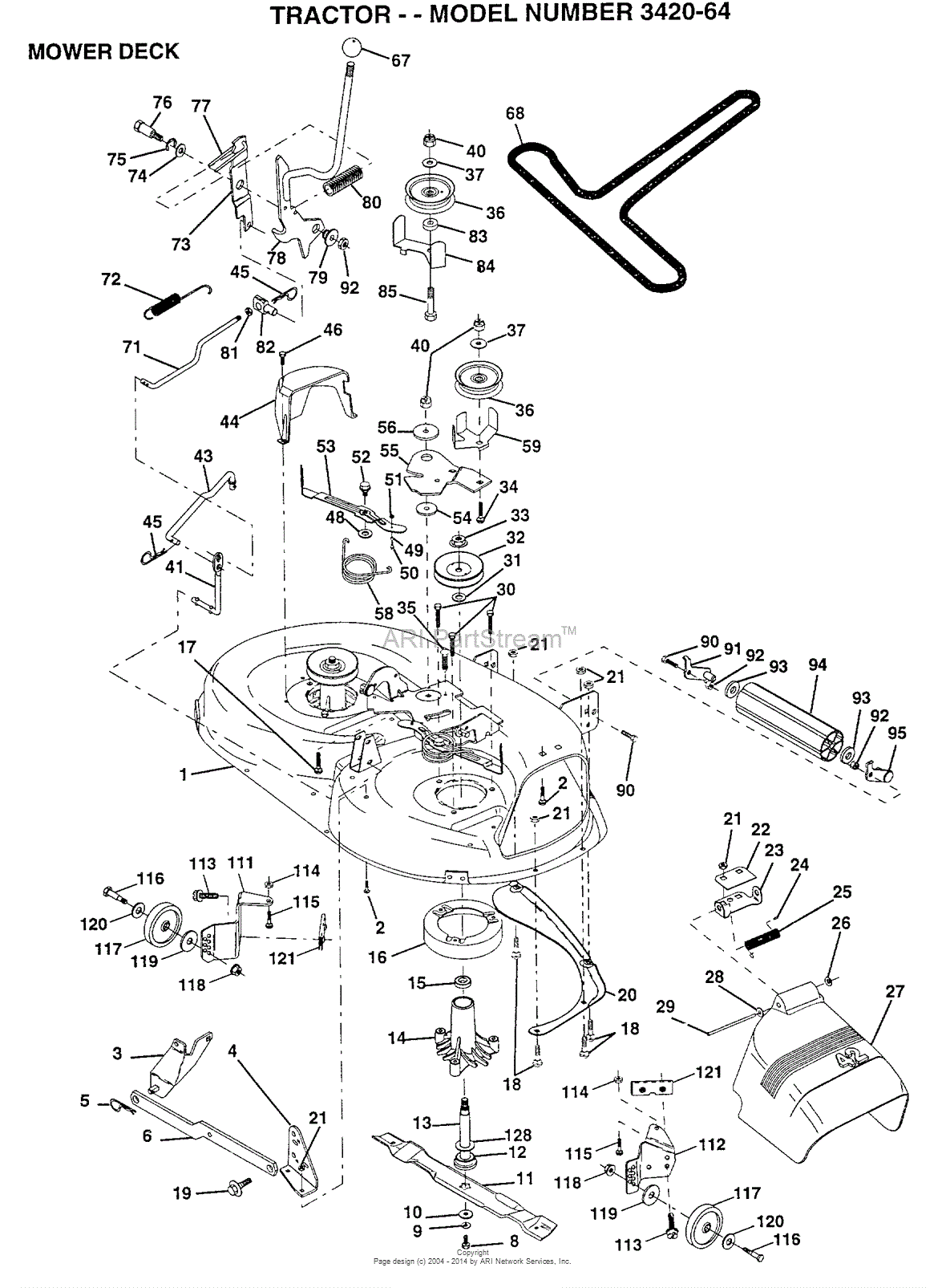 AYP/Electrolux 3420-64 (1996) Parts Diagram for MOWER DECK