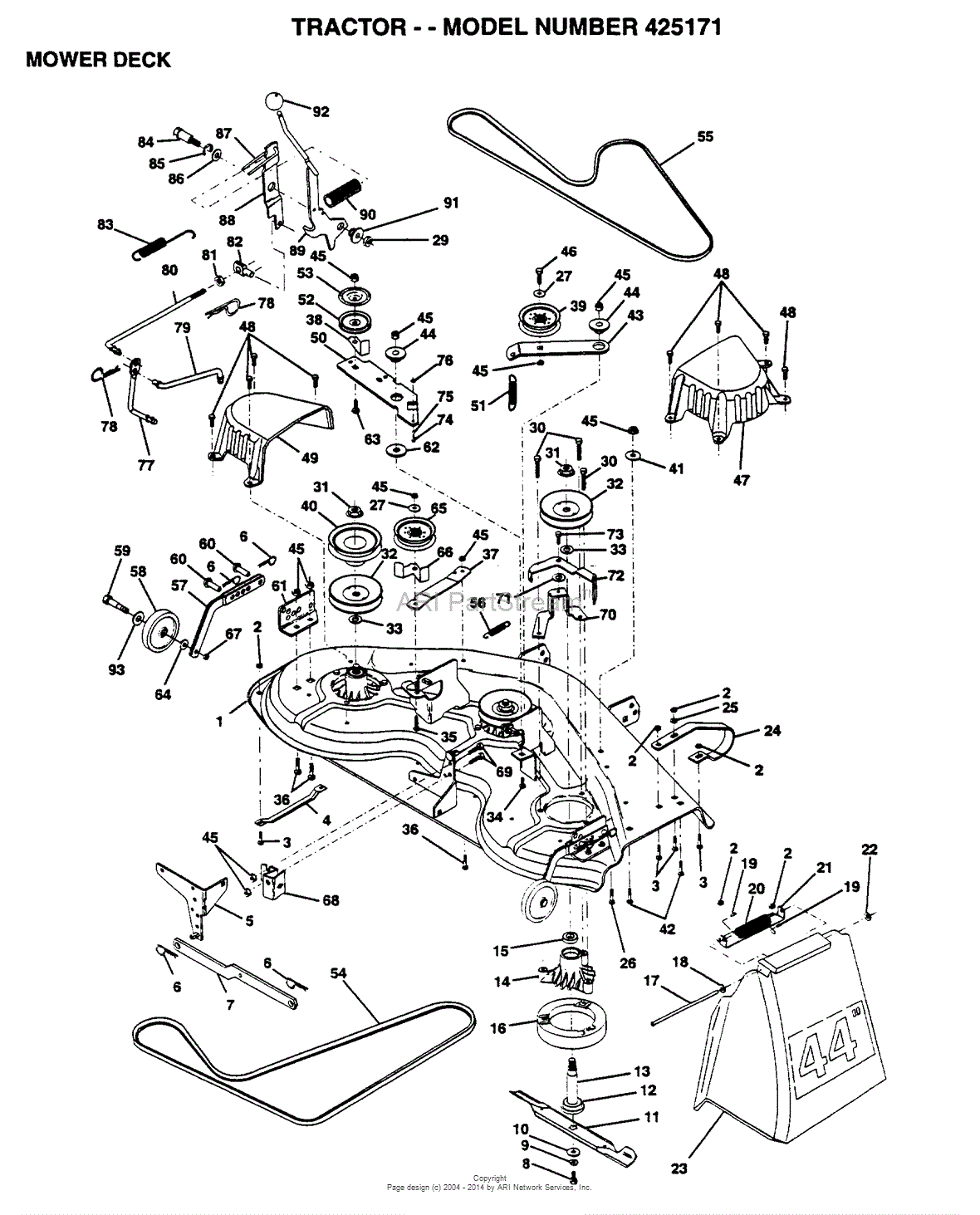 AYP/Electrolux 425171 (1995) Parts Diagram for MOWER DECK