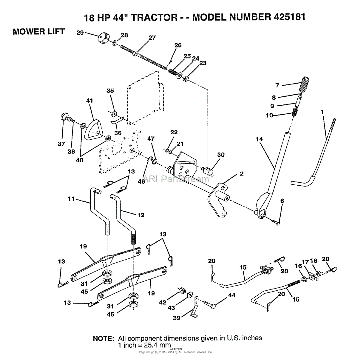 AYP/Electrolux 425181 (1994) Parts Diagram for MOWER LIFT/18 HP 44