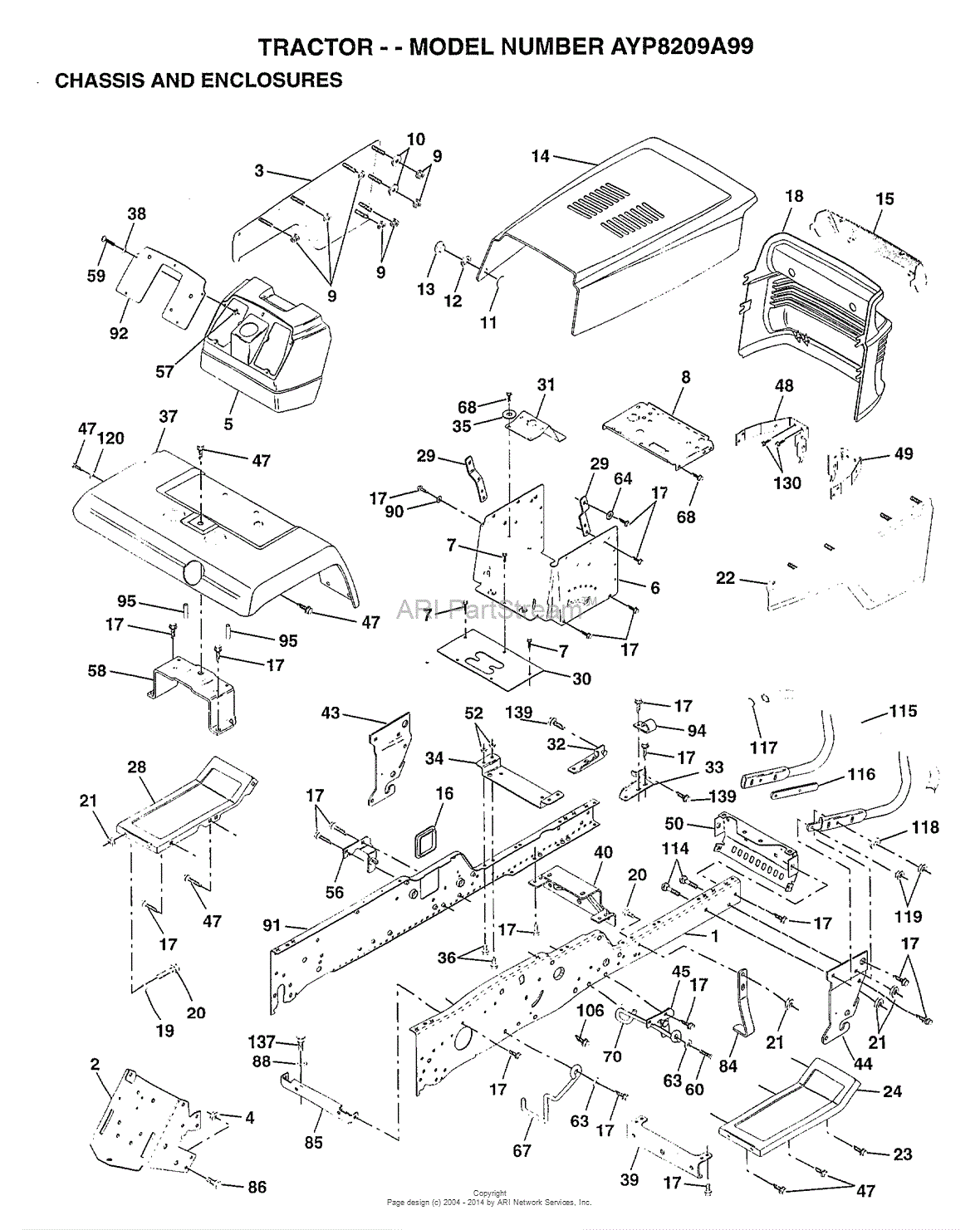 AYP/Electrolux 8209A99 (1999) Parts Diagram for CHASSIS AND ENCLOSURES