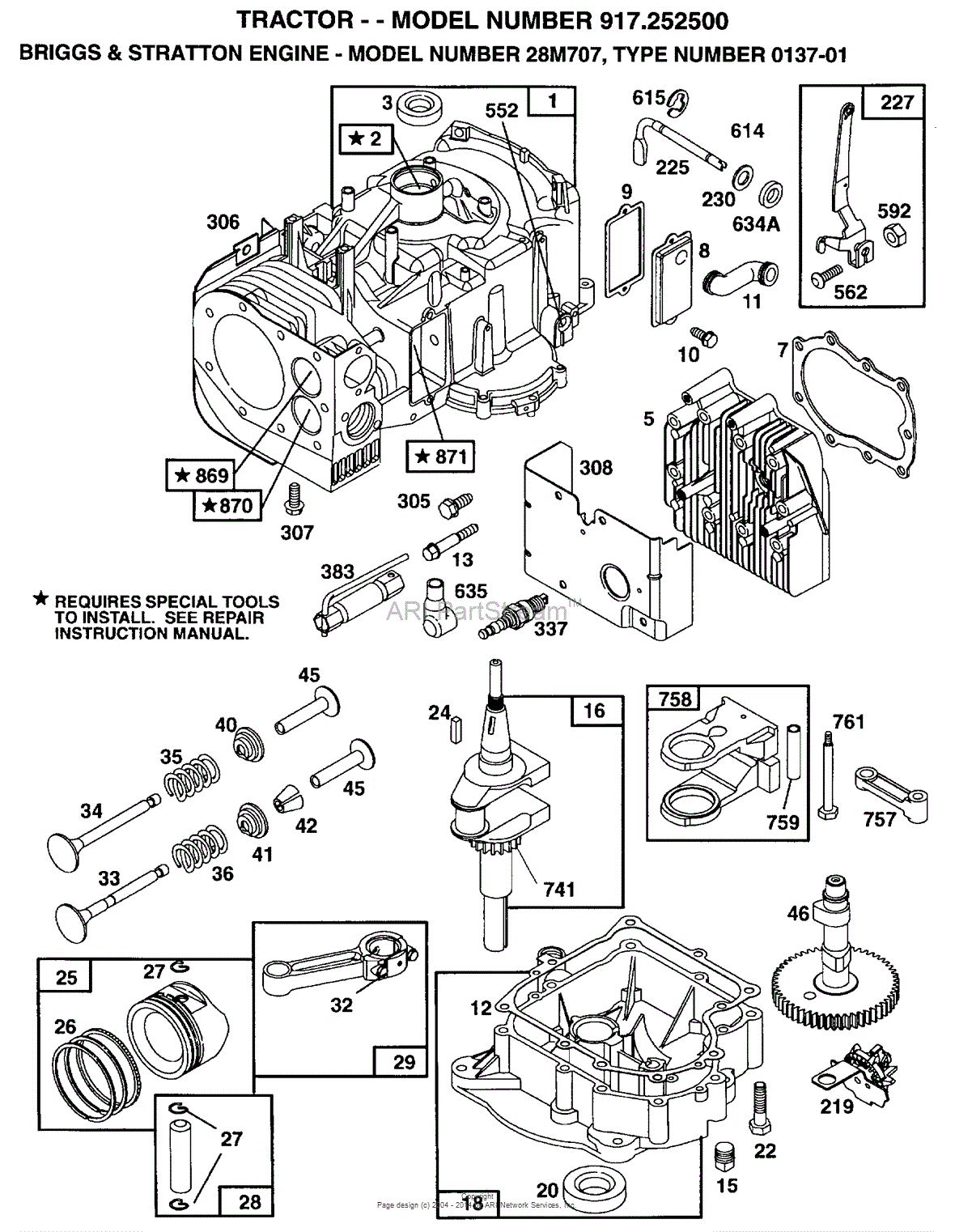 AYP/Electrolux 917.252500 (1999 & Before) Parts Diagram for ENGINE ...