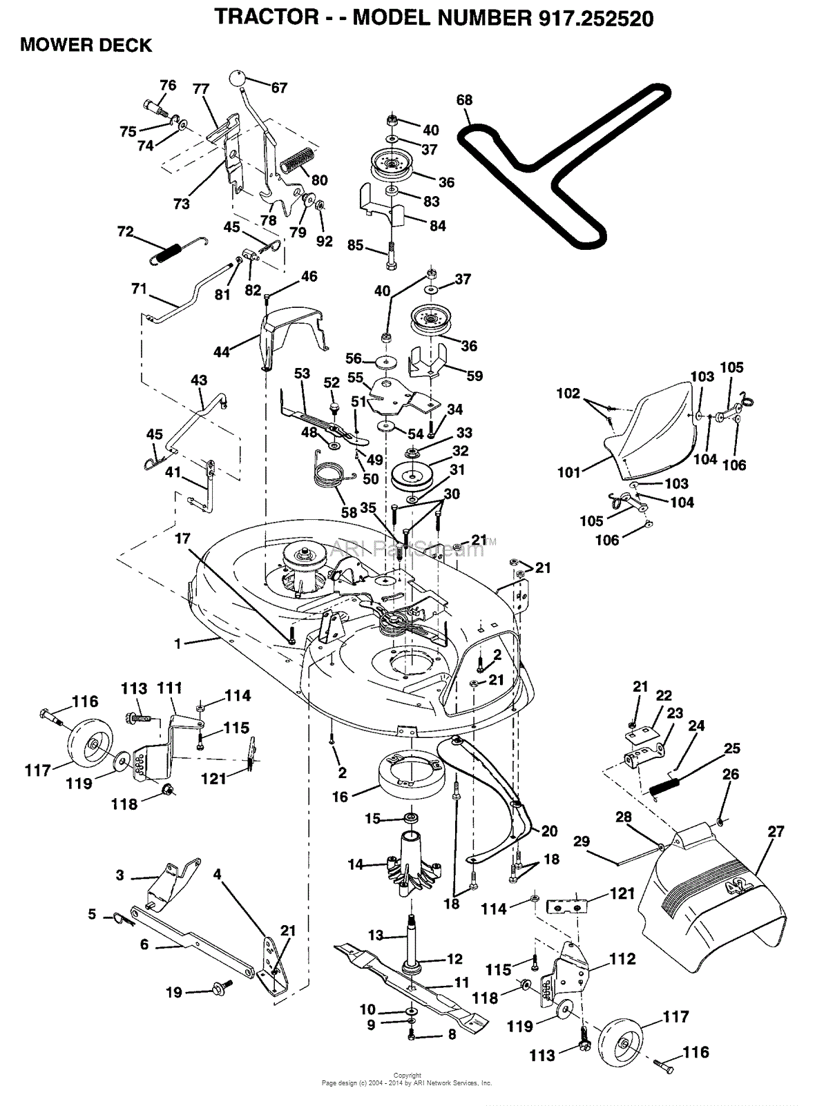 AYP/Electrolux 917.252520 (1999 & Before) Parts Diagram for MOWER DECK