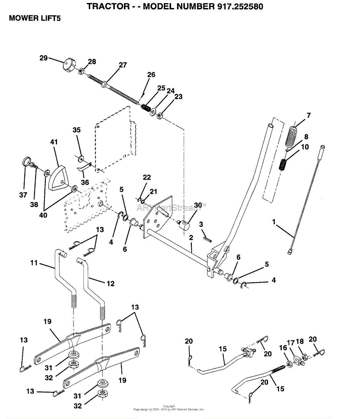 AYP/Electrolux 917.252580 (1999 & Before) Parts Diagram for MOWER LIFT