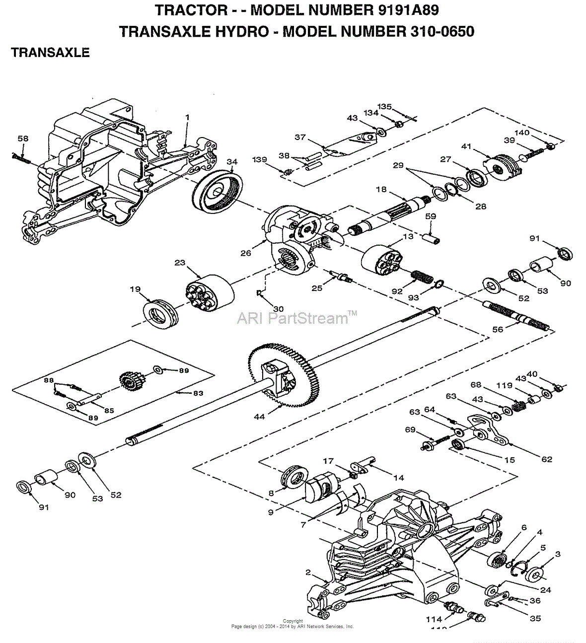 AYP/Electrolux 9191A89 (1998) Parts Diagram for TRANSAXLE