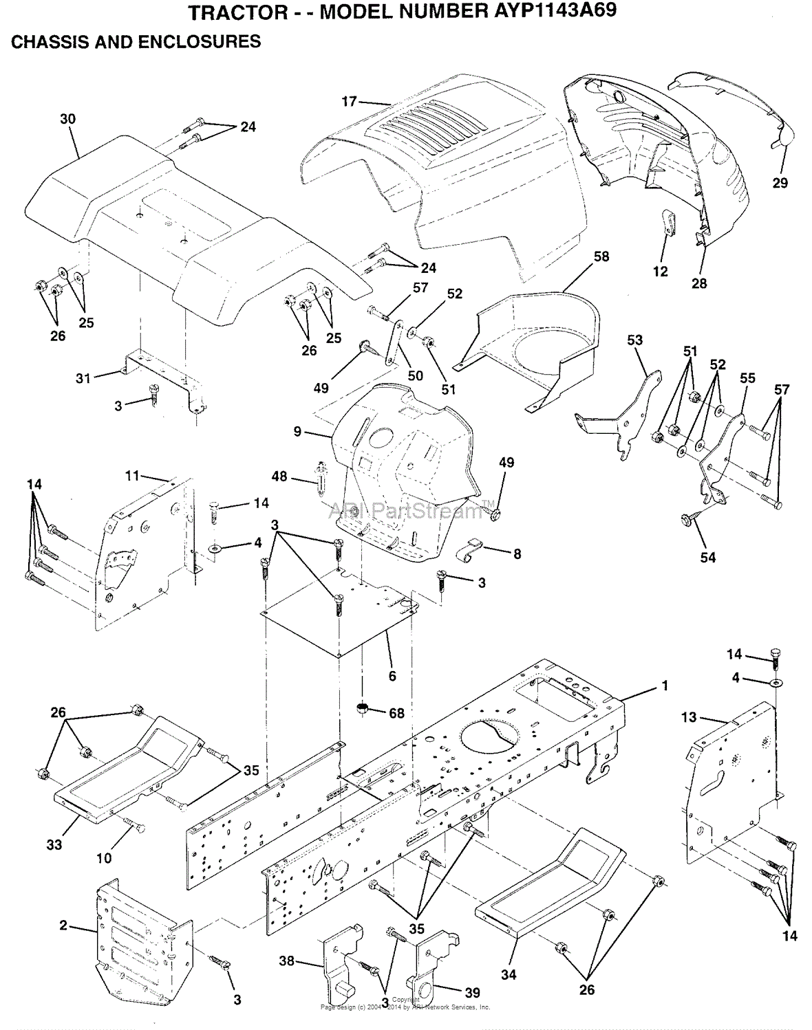 AYP/Electrolux AYP1143A69 (1996) Parts Diagram for CHASSIS AND ENCLOSURES