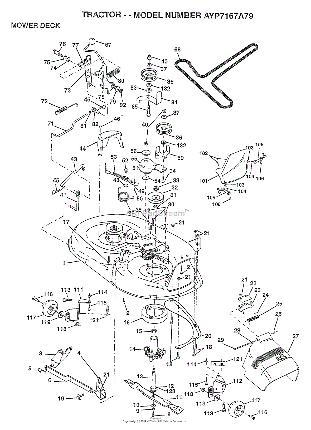 AYP/Electrolux AYP7167A79 (1997) Parts Diagram for MOWER DECK