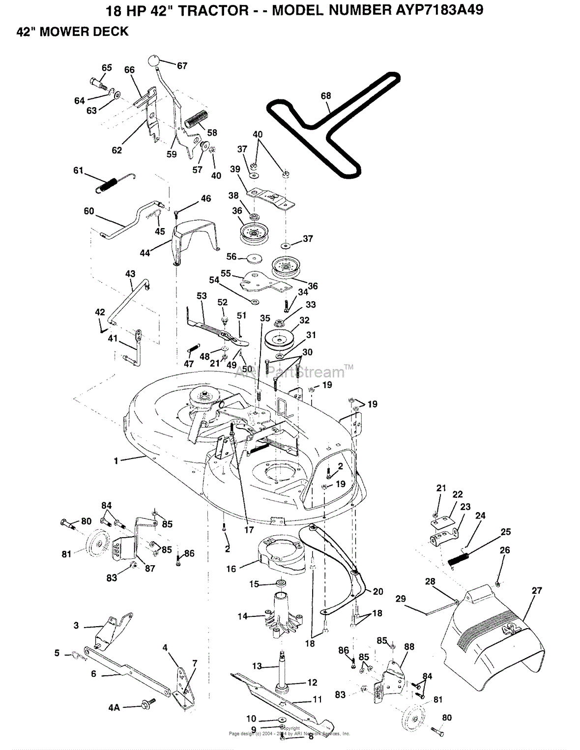 AYP/Electrolux AYP7183A49 (1994) Parts Diagram for MOWER DECK