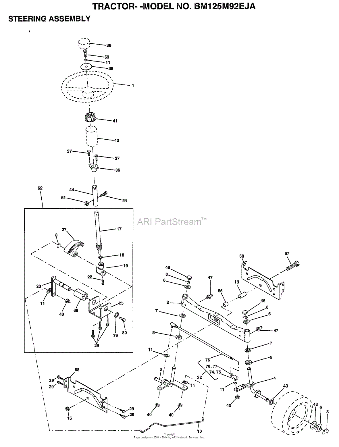 AYP/Electrolux BM125M92EJA (1999 & Before) Parts Diagram for STEERING ASSY