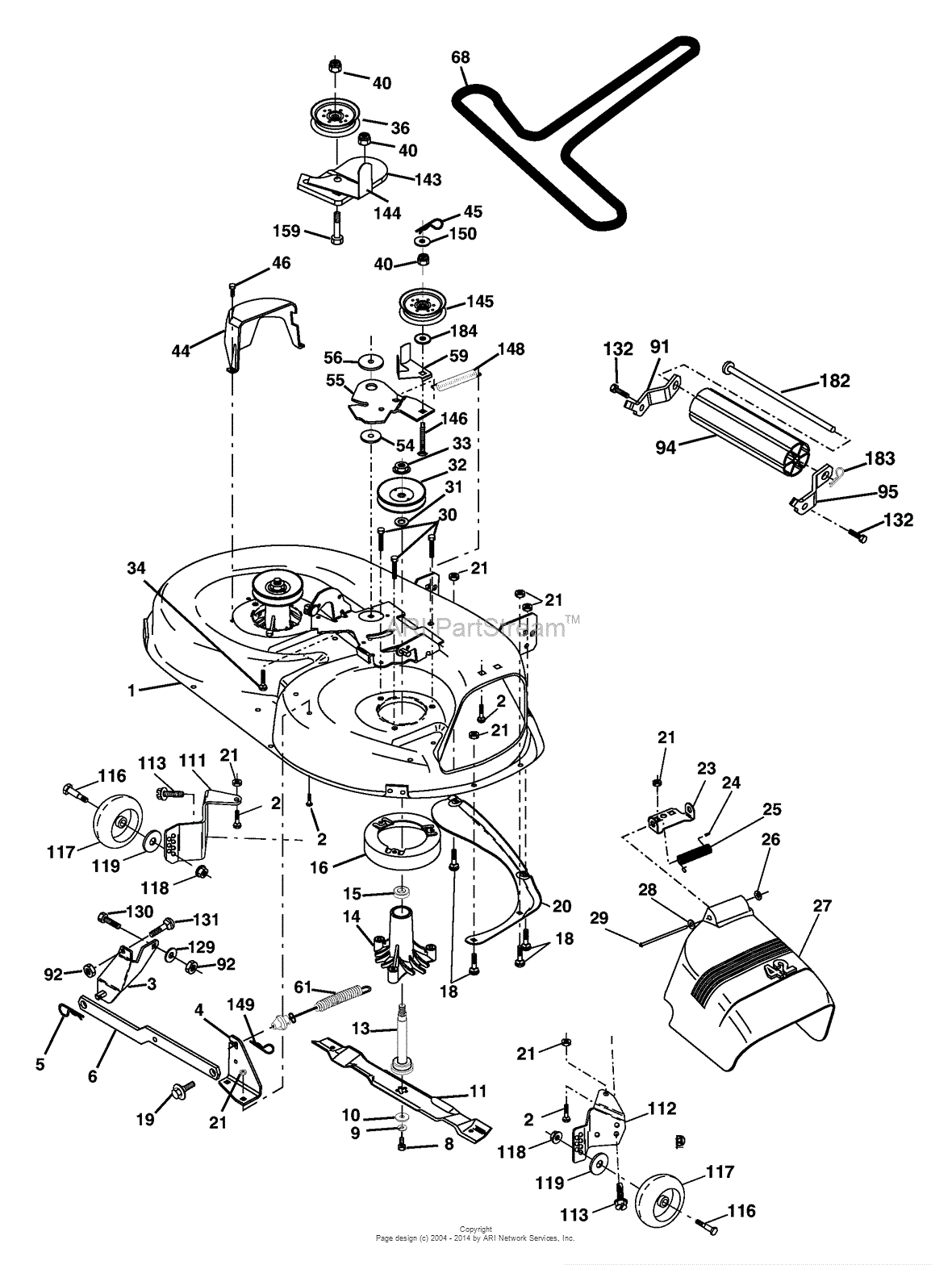 AYP/Electrolux DB185H42YT/96012003000 (2005) Parts Diagram for Mower Deck