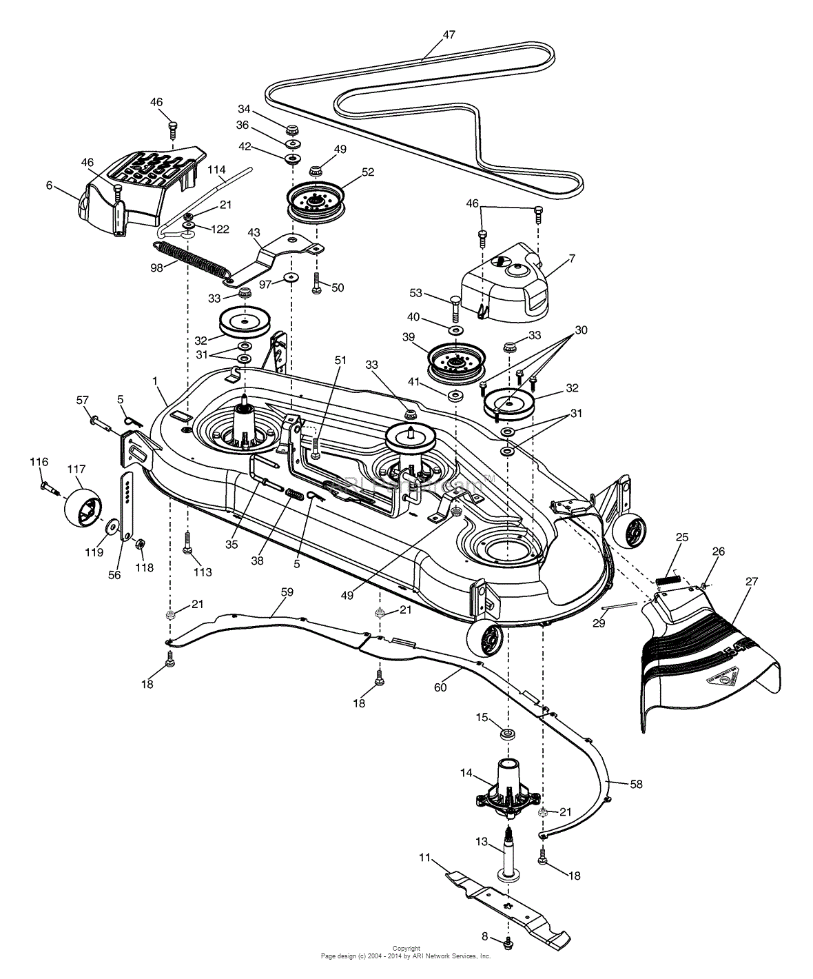AYP/Electrolux GT2254/96025000201 (2005) Parts Diagram for Mower Deck